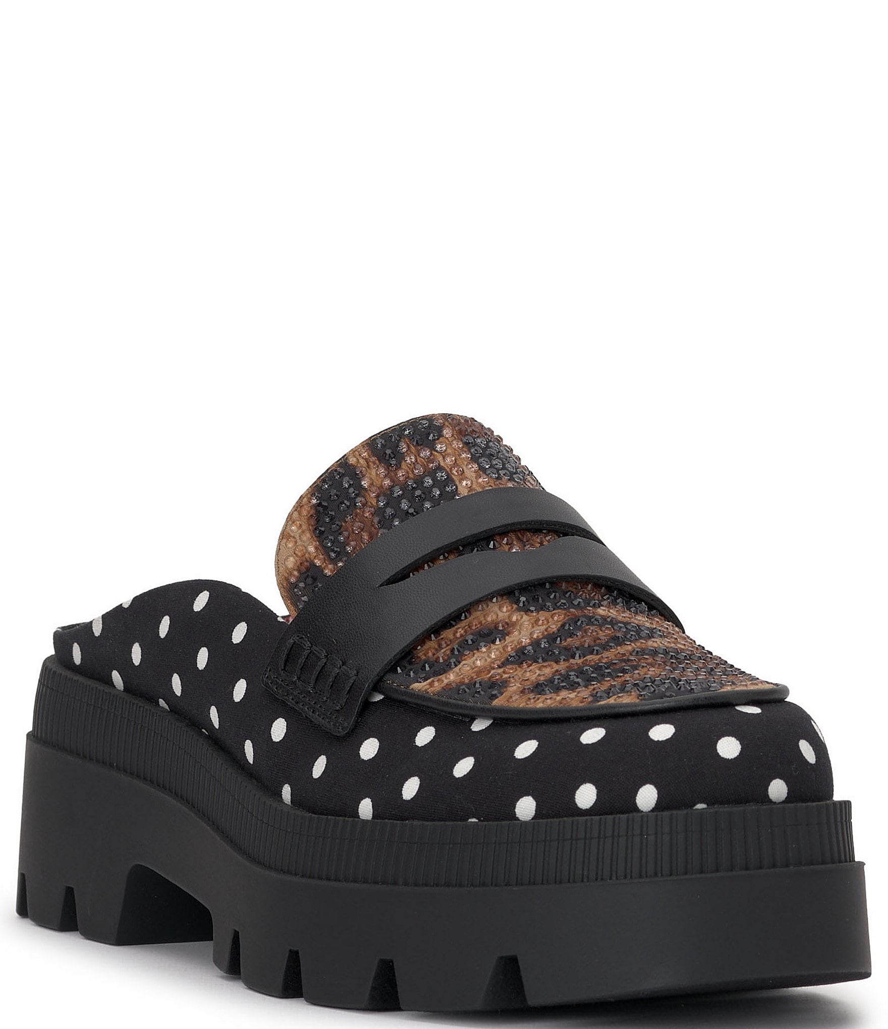 Jessica Simpson Uma3 Leopard and Polka Dot Printed Loafer Mules