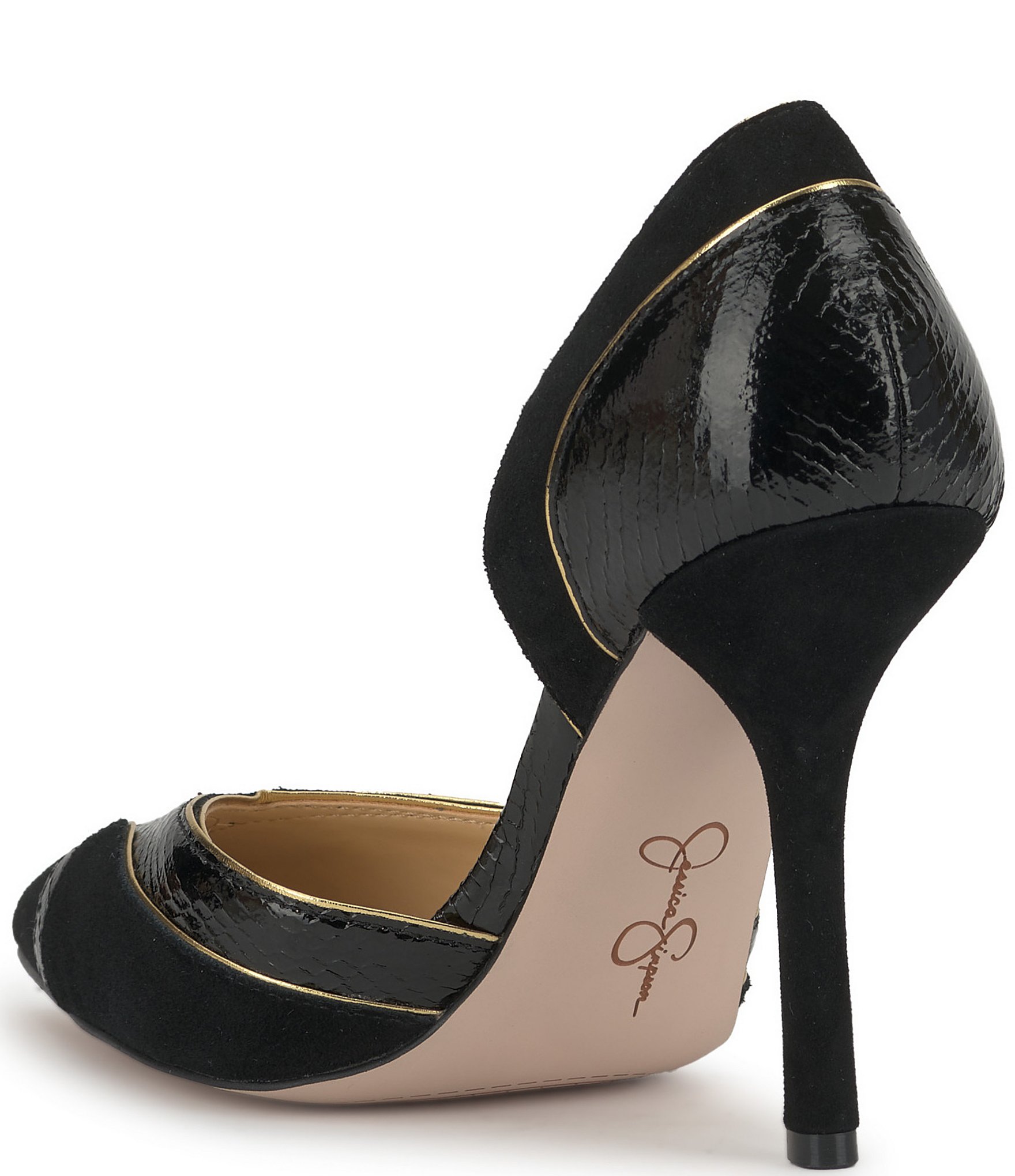 Jessica Simpson Vuley Suede Snake Embossed Trim d'Orsay Pumps