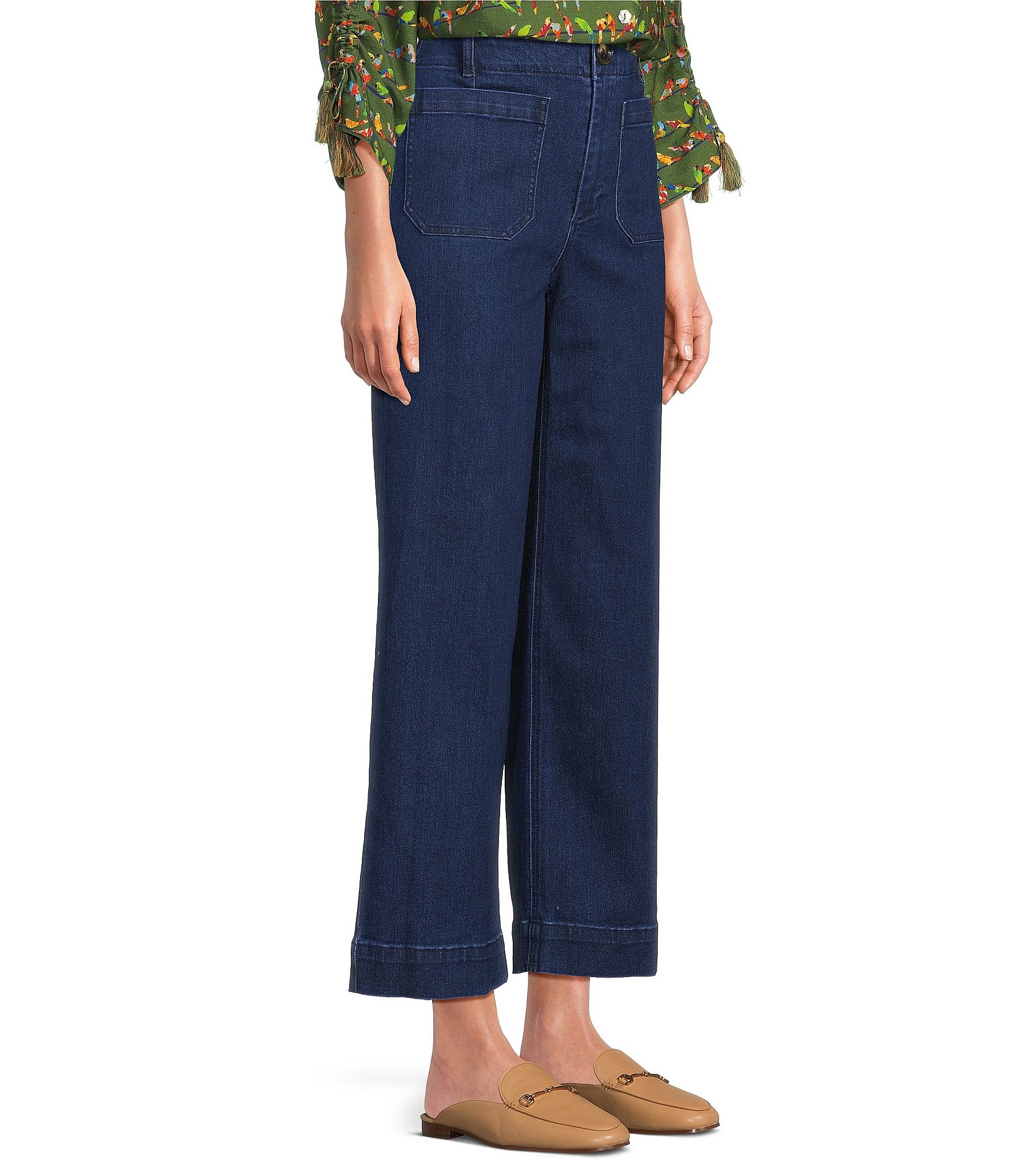 John Mark Denim Patch Pocket Wide Leg Jeans