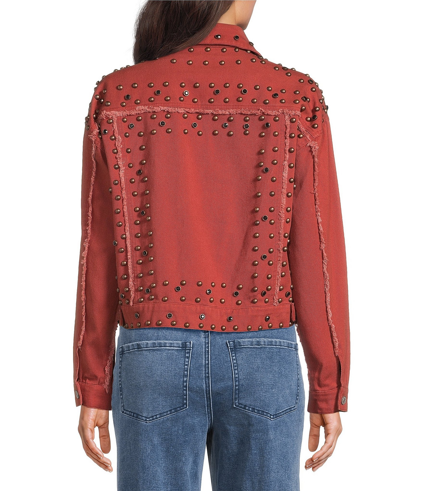 John Mark Denim Stud Point Collar Long Sleeve Button Front Jacket
