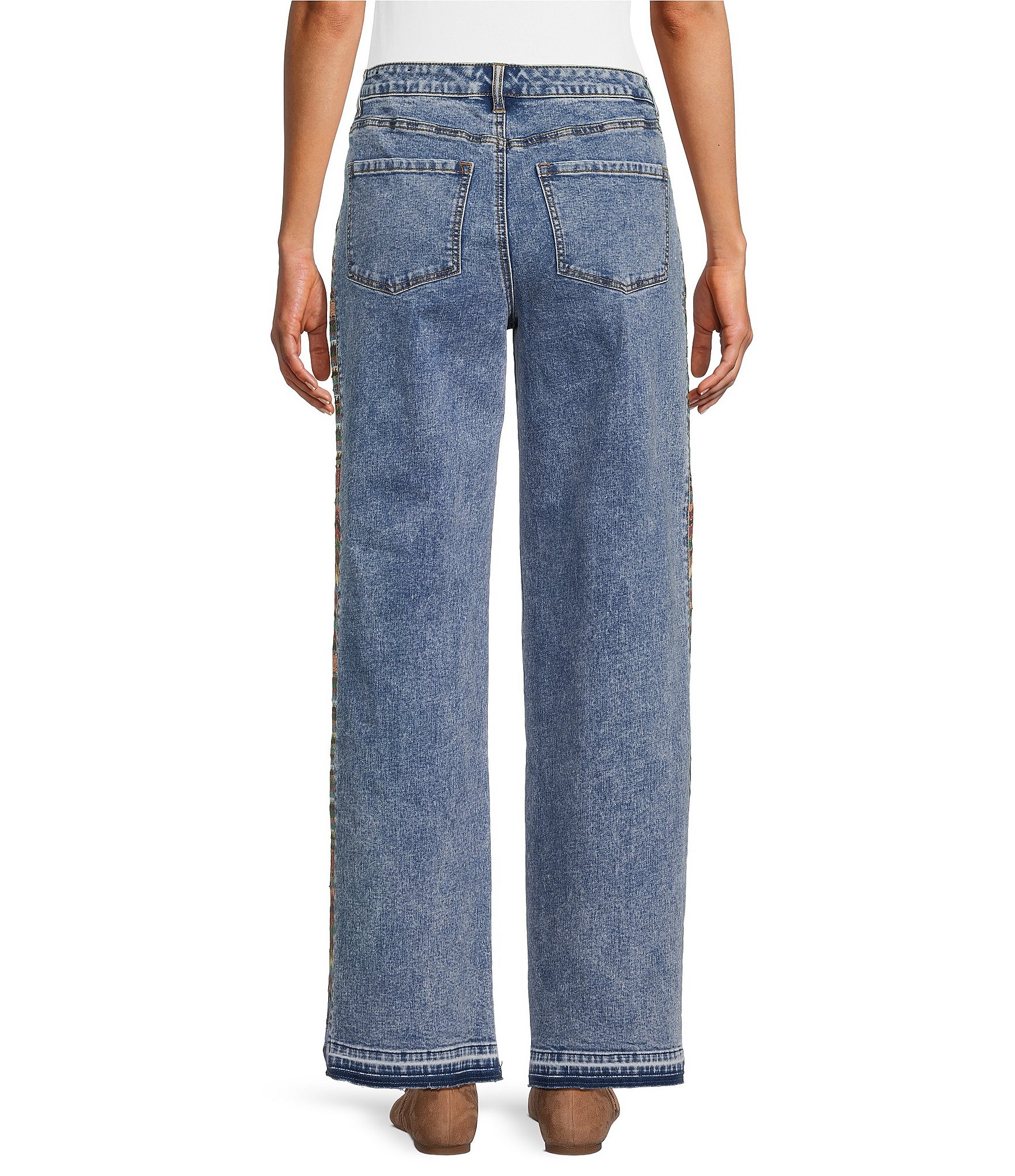 John Mark Denim Wide Leg Jacquard Inset Stripe Jeans