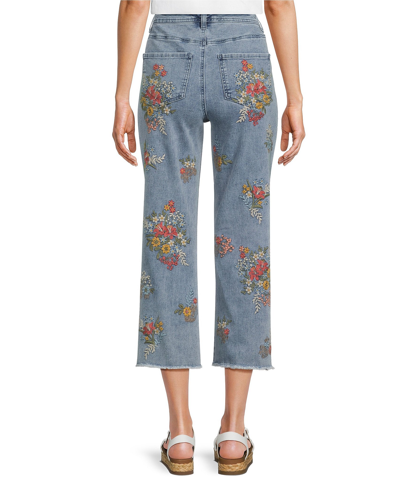 John Mark Embroidered Floral Flare Crop Jeans