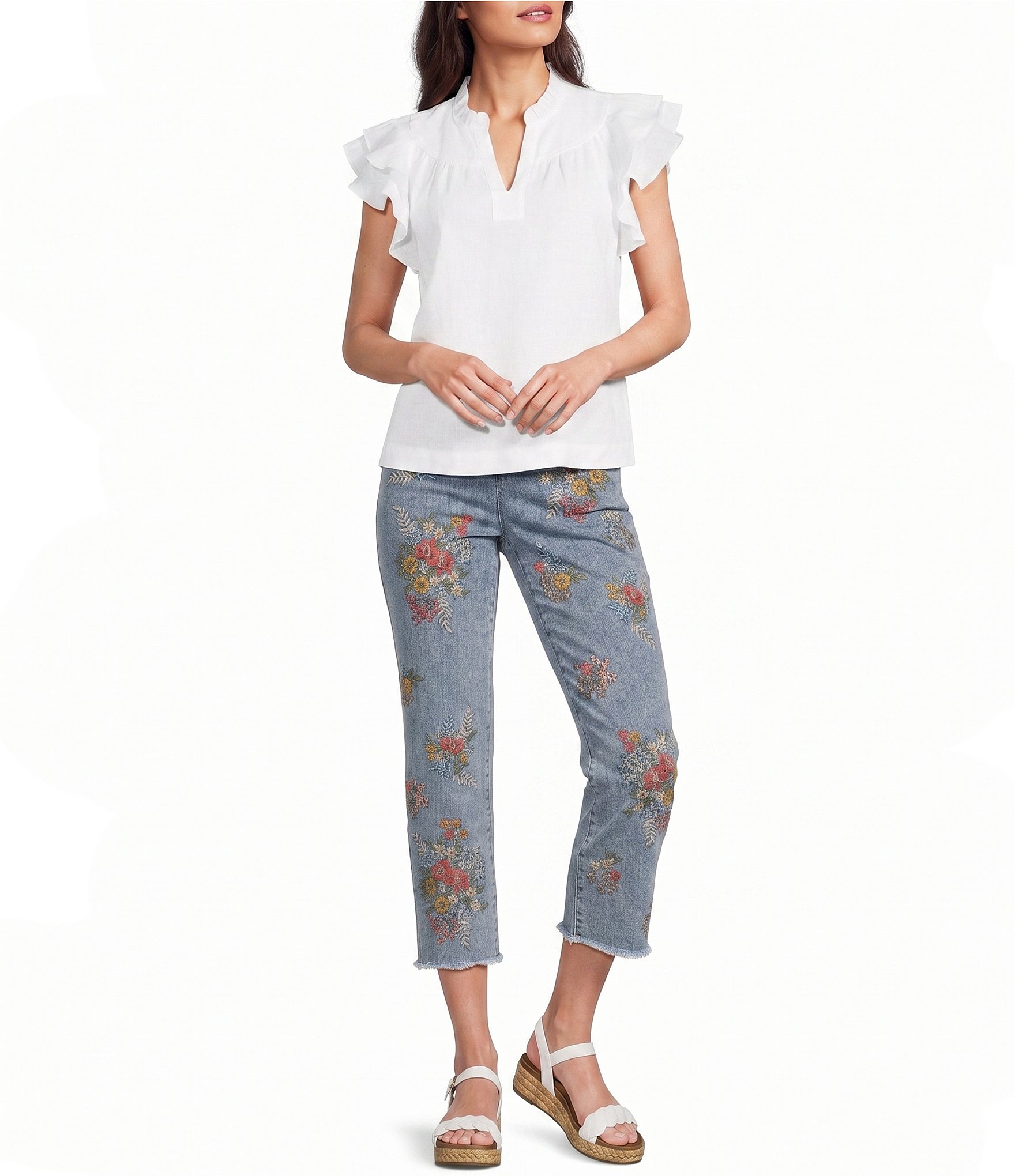 John Mark Embroidered Floral Flare Crop Jeans