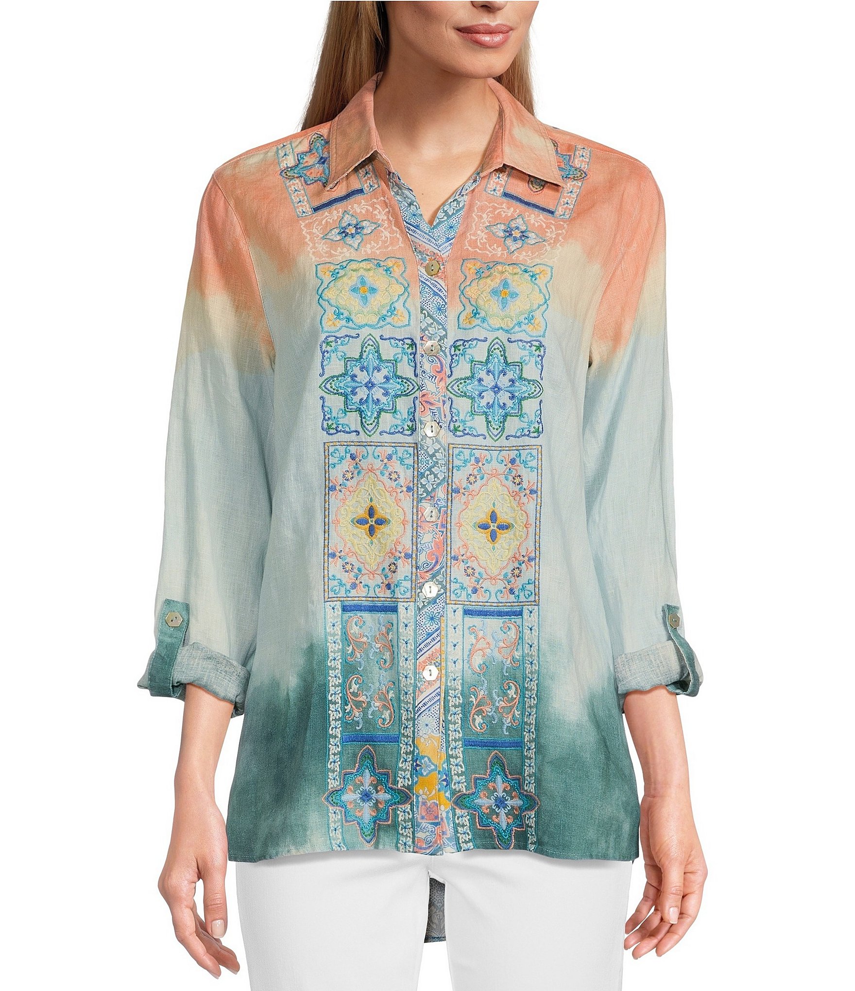 Embroidered Tops for Women Summer Boho Choth Mexican Bohemian Peasant Tops  Loose 3/4 Sleeves Shirts Blouse Top