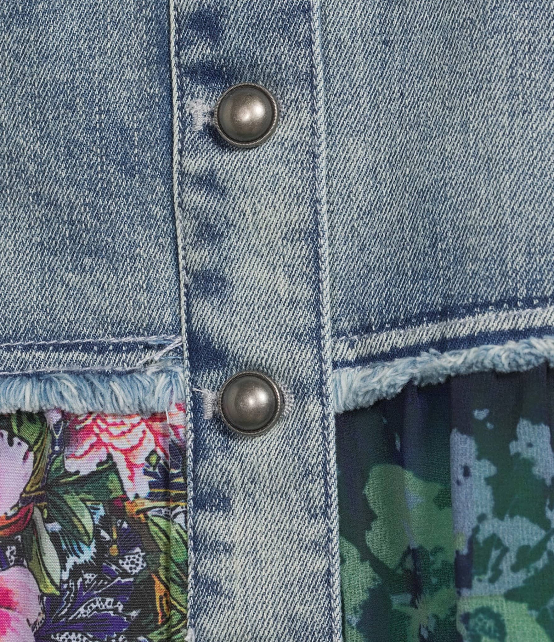 John Mark Floral Lace Denim Point Collar 3/4 Sleeve Button Front Peplum Jacket