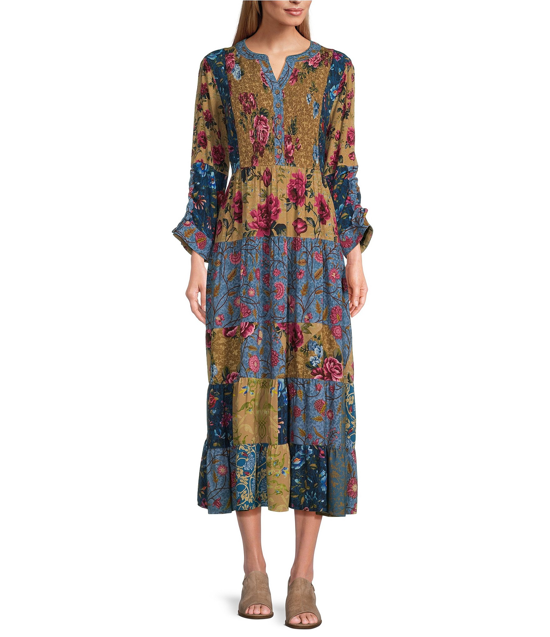 Cotton 3/4 Sleeve Floral Maxi Dresses For Women - UK