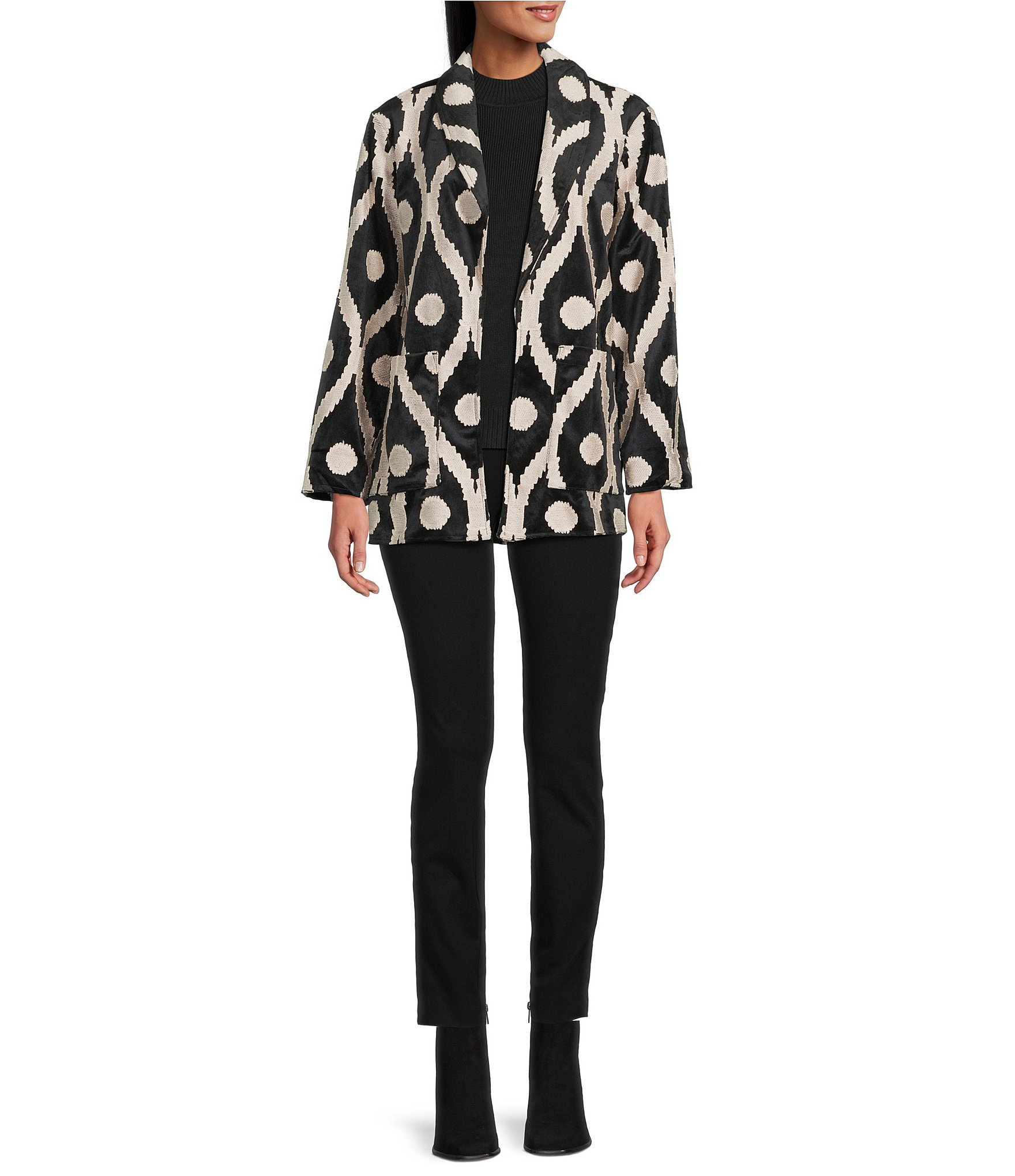 John Mark Ikat Tapestry Long Sleeve Open Front Oversized Jacket