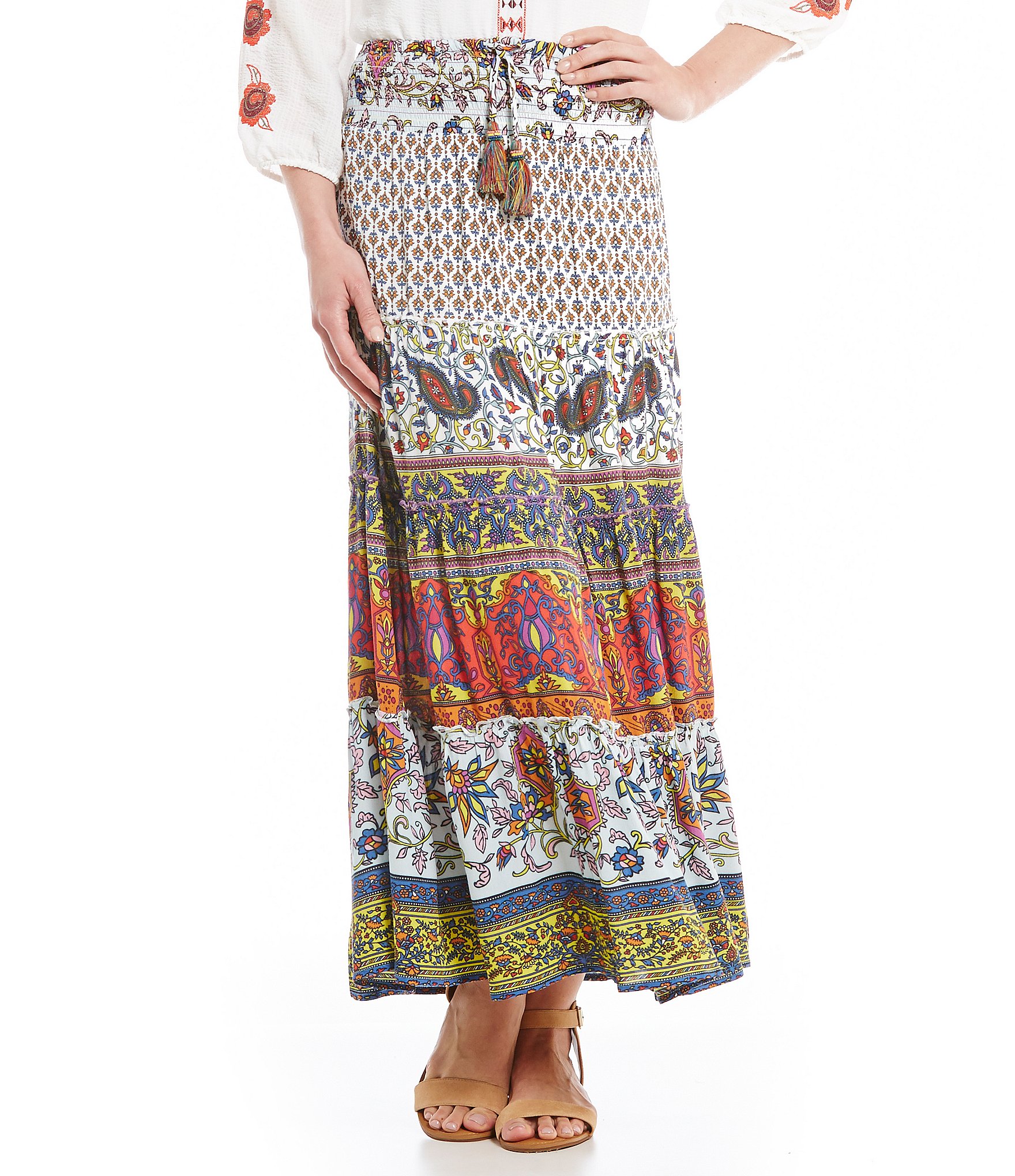 John Mark Mixed Print Peasant Maxi Skirt | Dillards