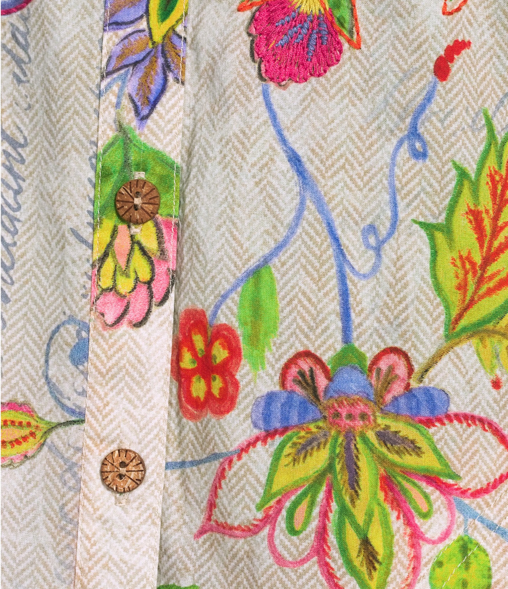 John Mark Petite Size Embroidered Floral Point Collar Long Roll-Tab Sleeve Button-Front Blouse