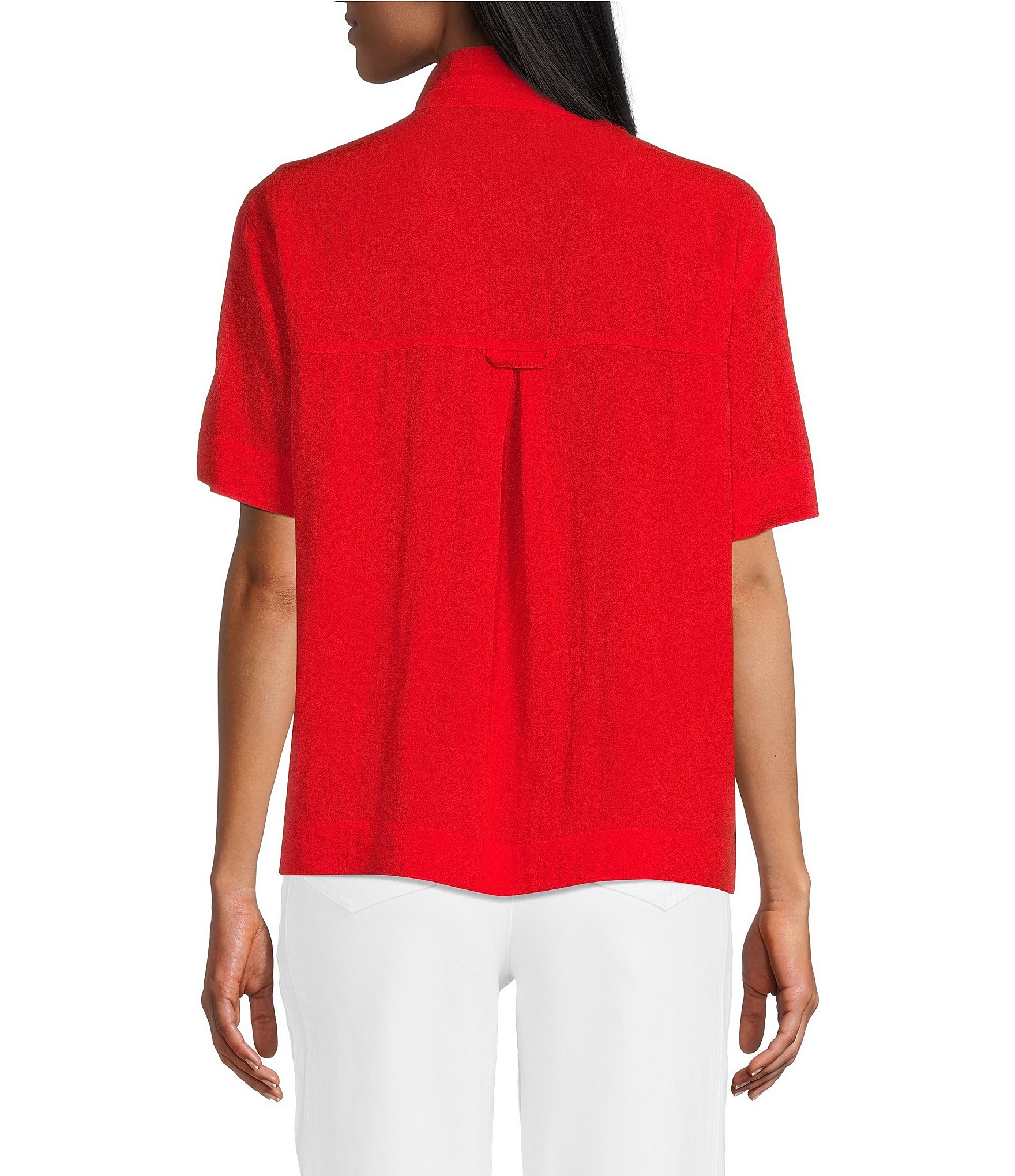 John Mark Petite Size Solid Wire Collar Short Sleeve Button Front Shirt