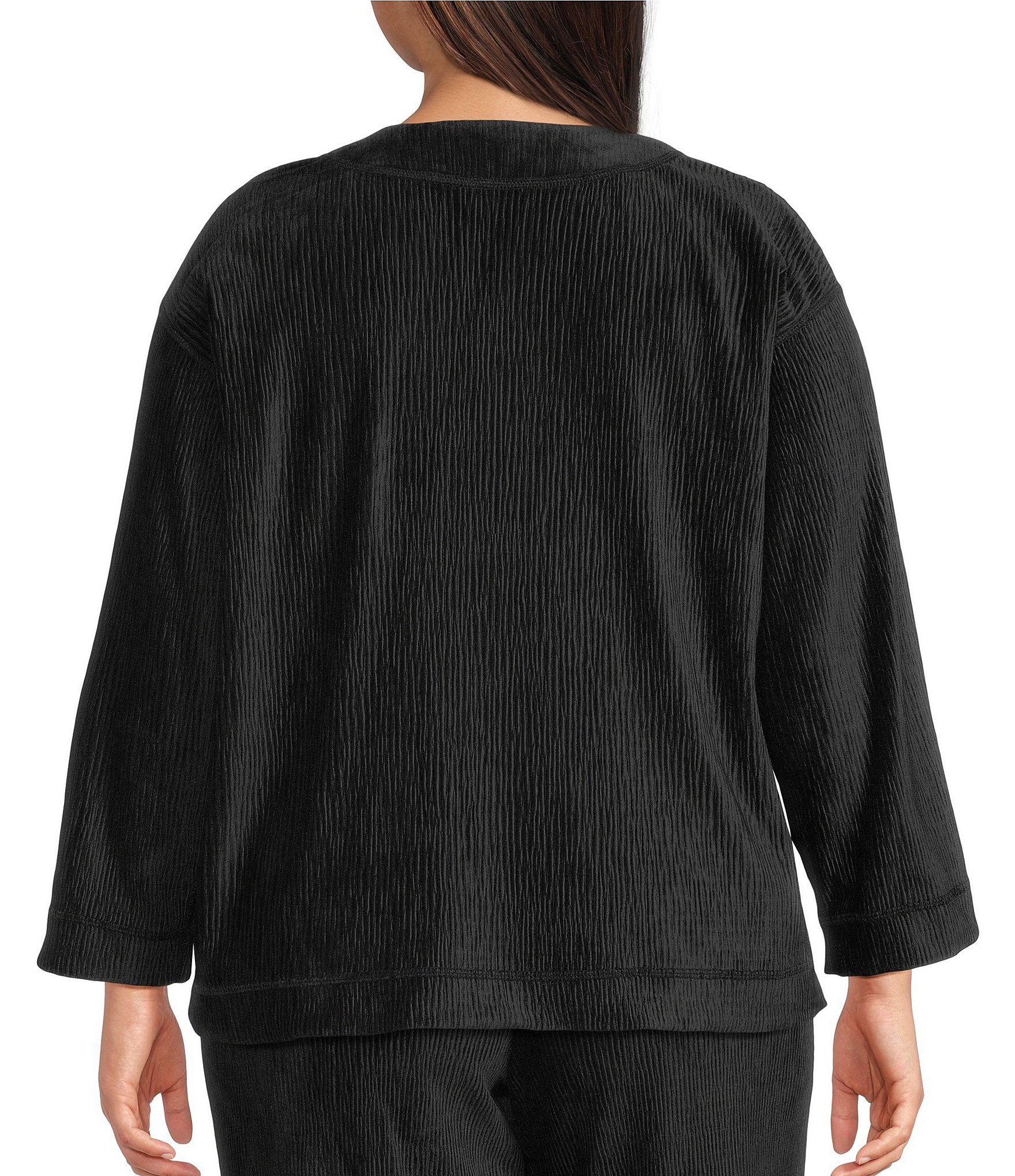 John Mark Plus Size Coordinating Woven Long Sleeve Button-Front Cardigan