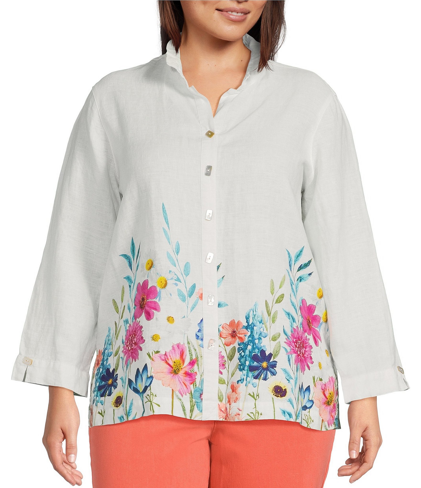 Liverpool Los Angeles Plus Size Oversized Classic Button-Down Stretch Cotton  Shirt