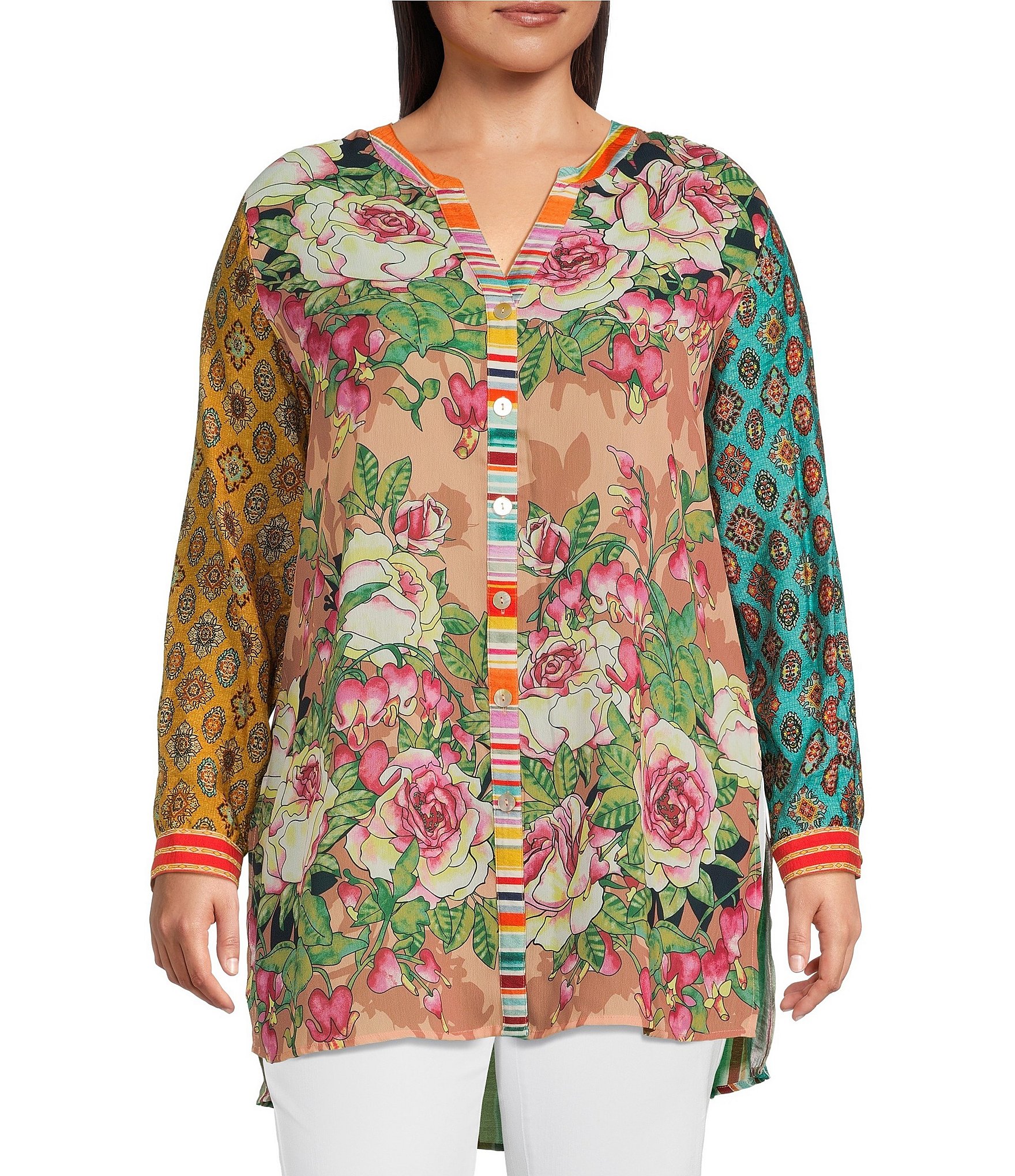 John Mark Plus Size Georgette Woven Floral Multi Print Point