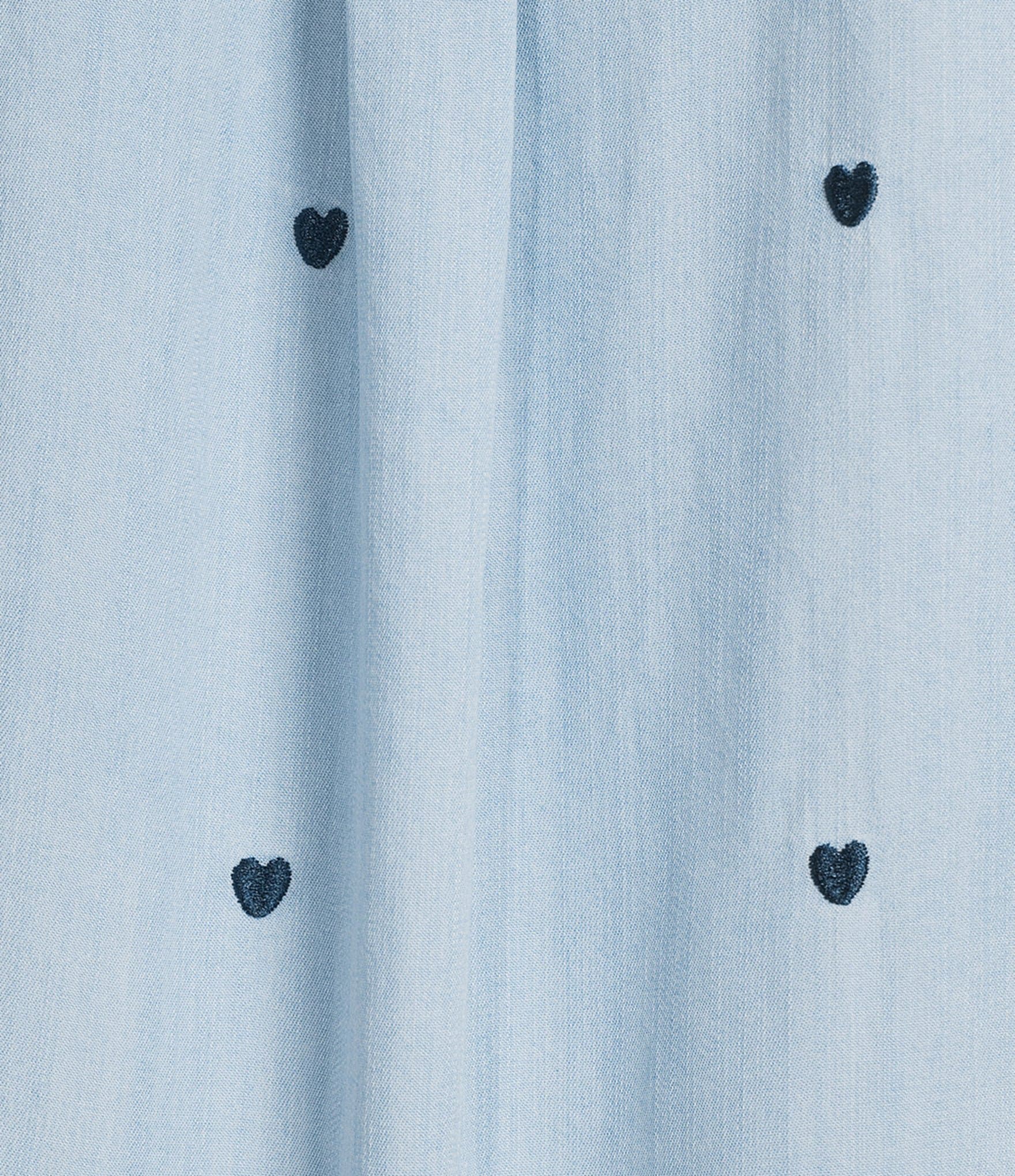 John Mark Plus Size Heart Embroidered Point Collar 3/4 Cinched Tie Sleeve Button Front Blouse