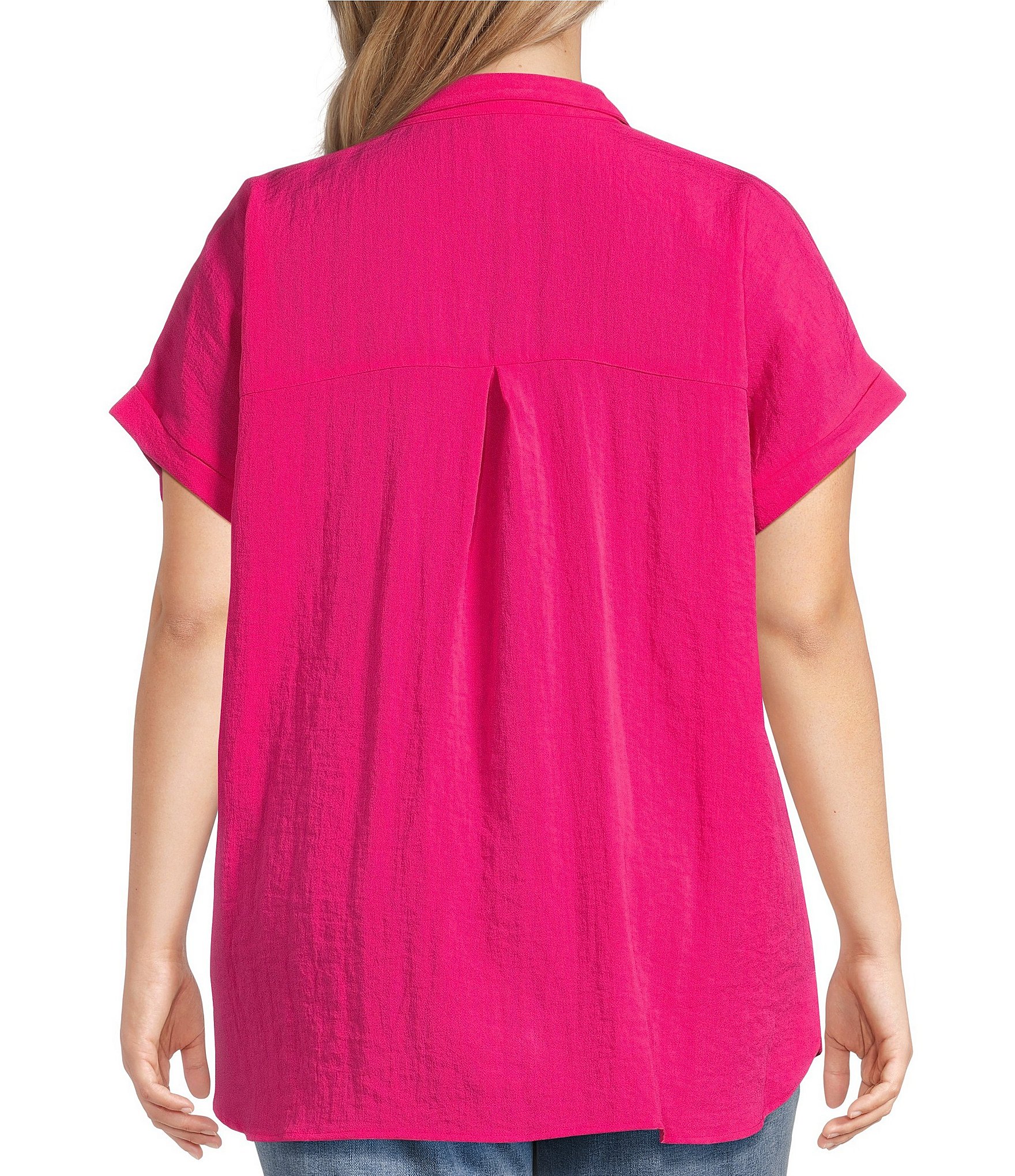 John Mark Plus Size Solid Wire Collar Short Dolman Sleeve Button Front Camp Shirt