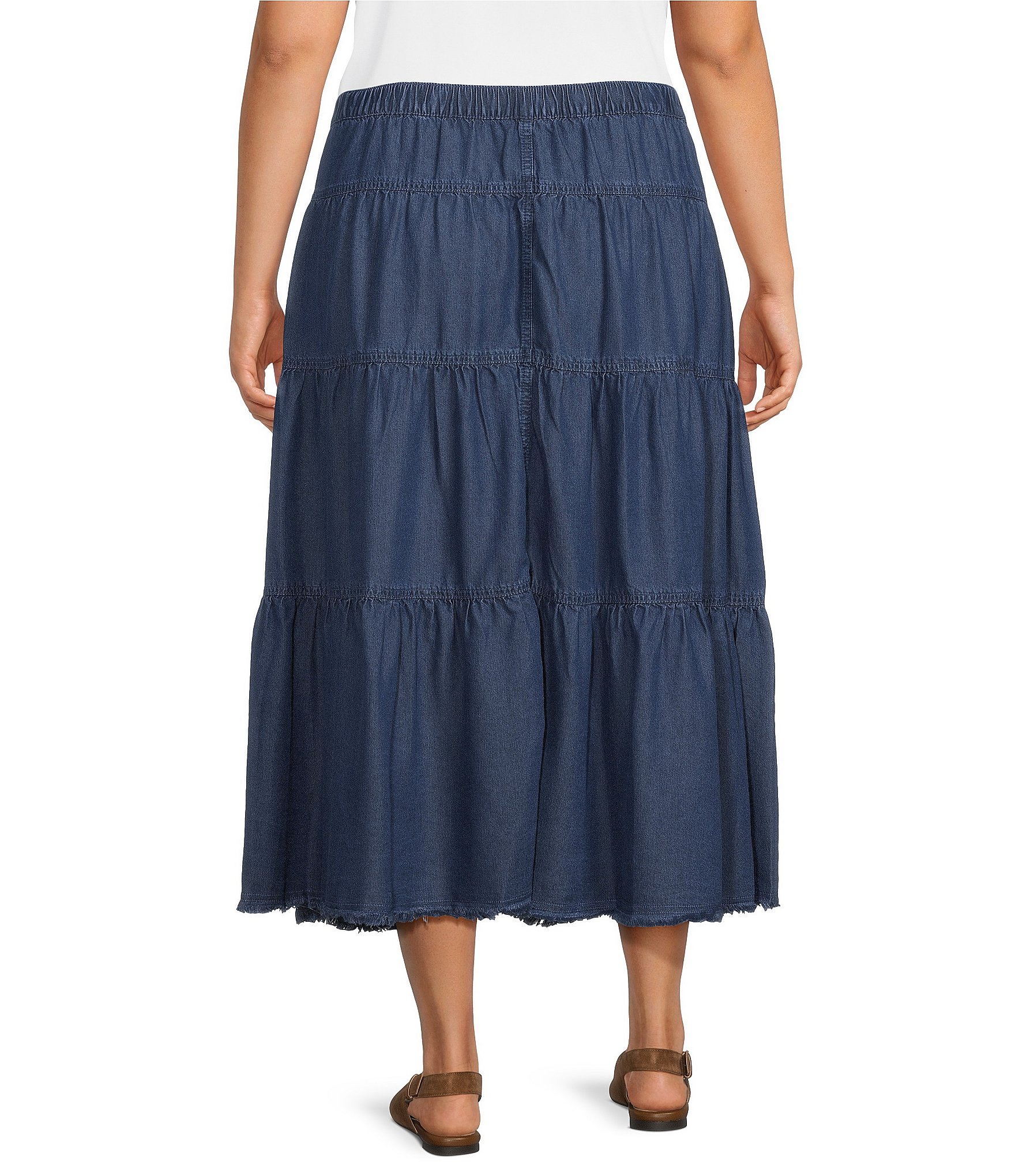 John Mark Plus Size Tiered Denim Skirt