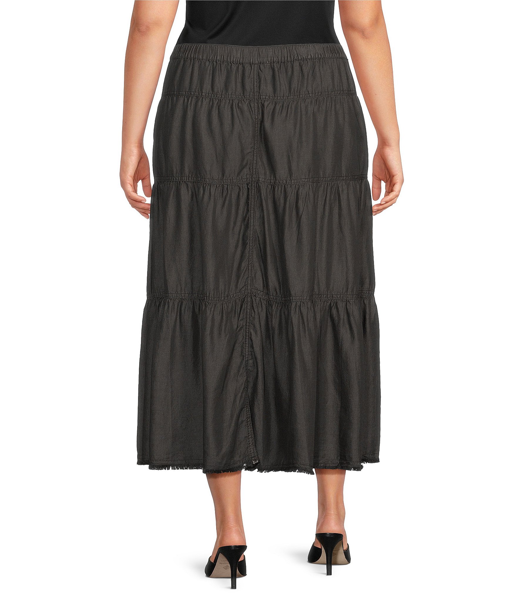 John Mark Plus Size Tiered Denim Skirt