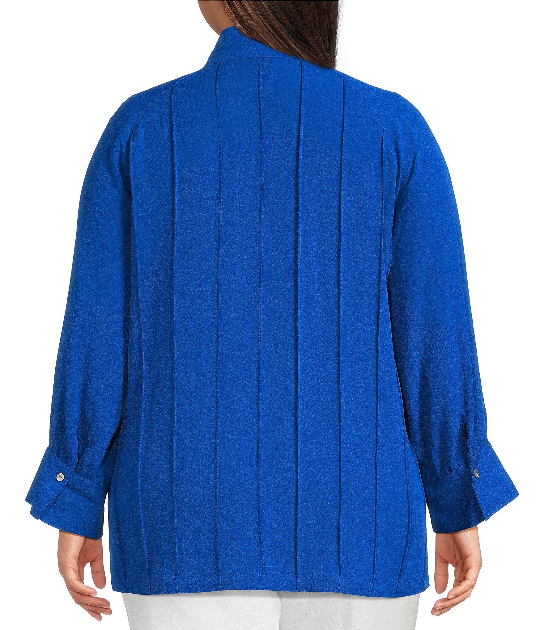 John Mark Plus Size Wire Collar Split V-Neck 3/4 Sleeve Pintuck Detail Top