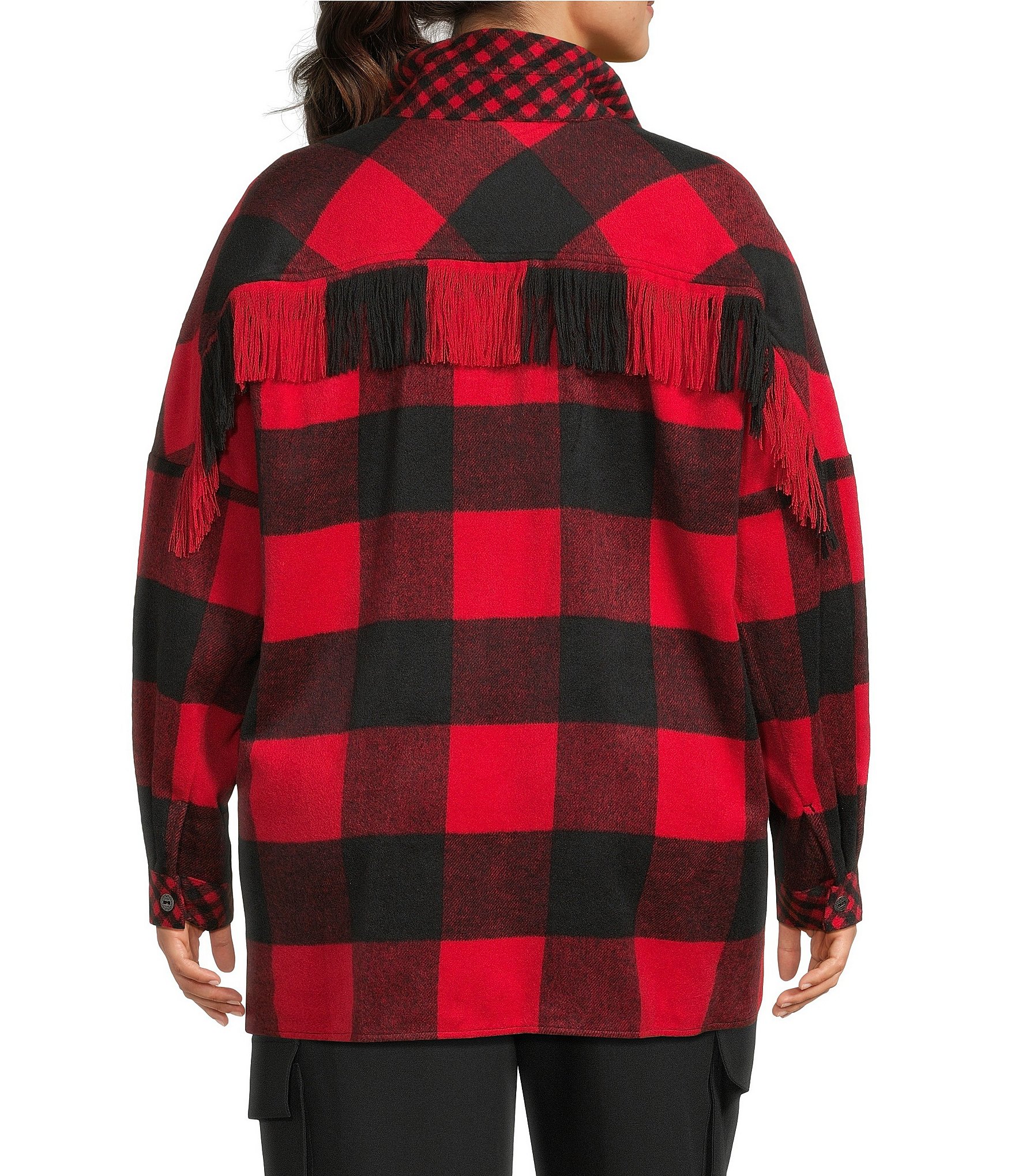 John Mark Plus Size Woven Buffalo Plaid Wire Collar Long Sleeve Hi-Low Hem Button Front Tunic
