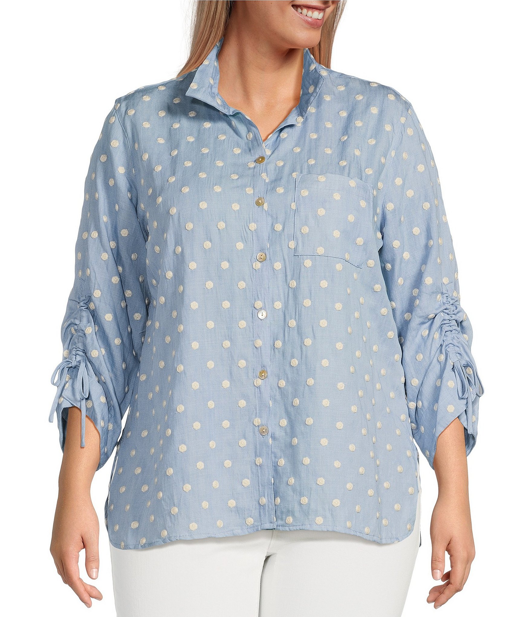 John Mark Plus Size Woven Embroidery Dots Wire Collar 3/4