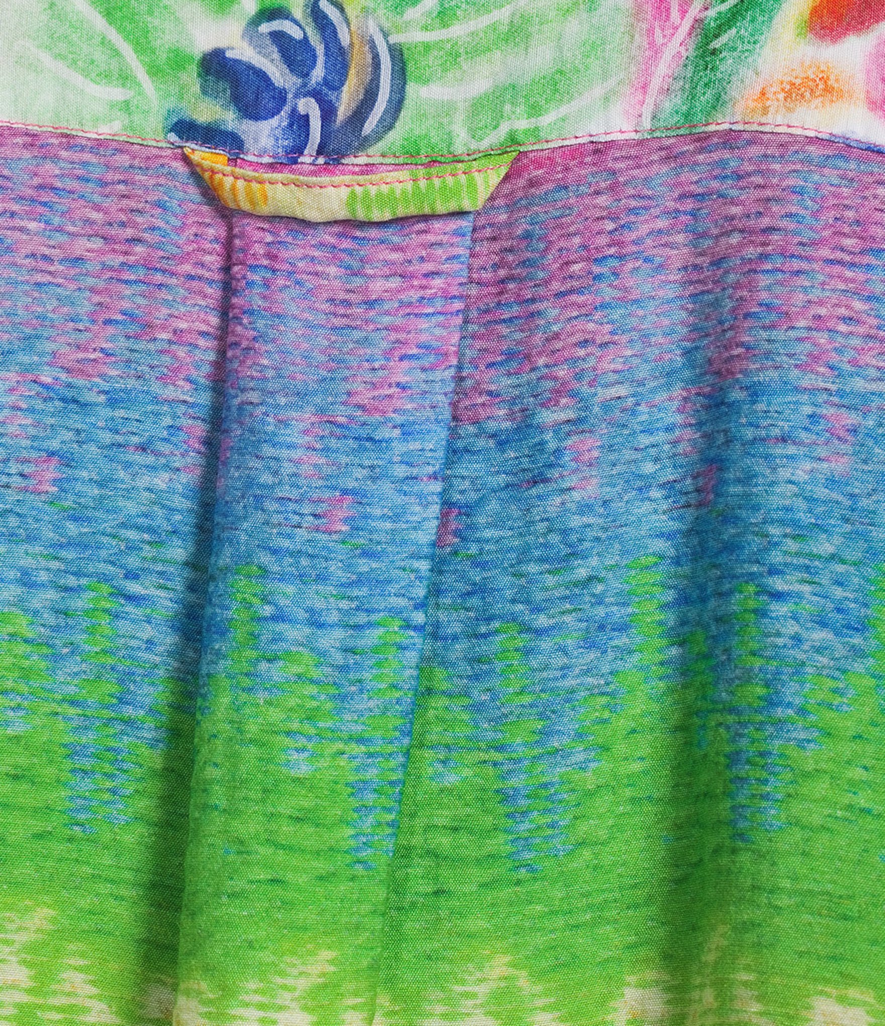 John Mark Plus Size Woven Multi Mixed Print Point Collar Long Ruffle Cuffed Sleeve Button Front Tie Blouse