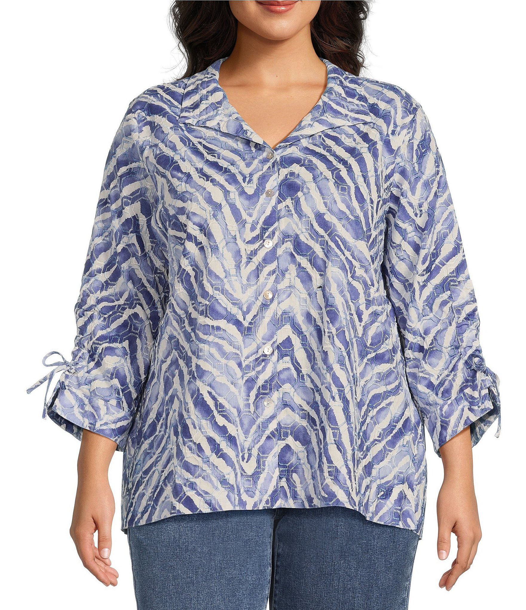 John Mark Plus Size Zebra Print Wire Collar 3/4 Sleeve Tunic