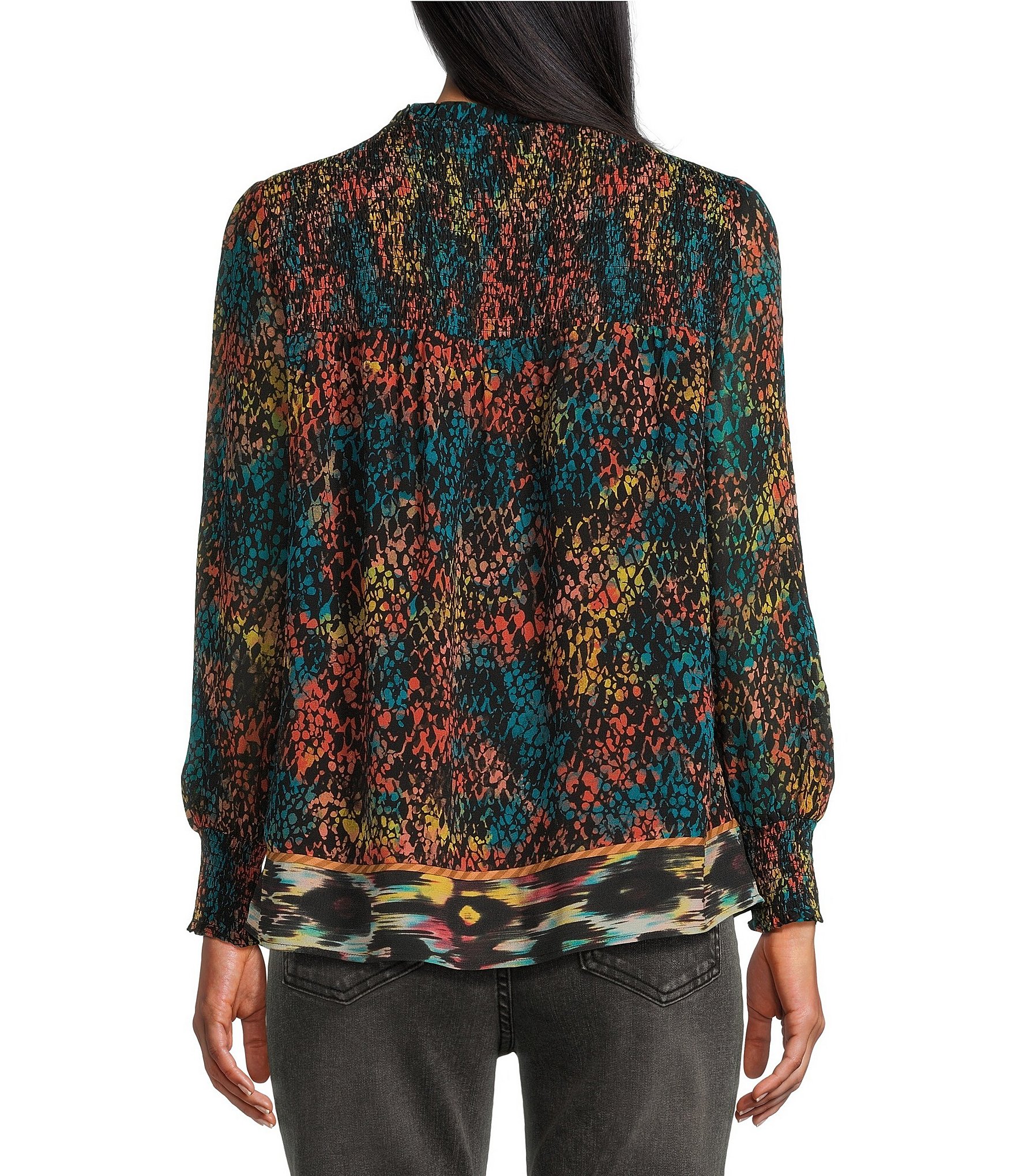 John Mark Printed Collared Long Sleeve Tunic Top