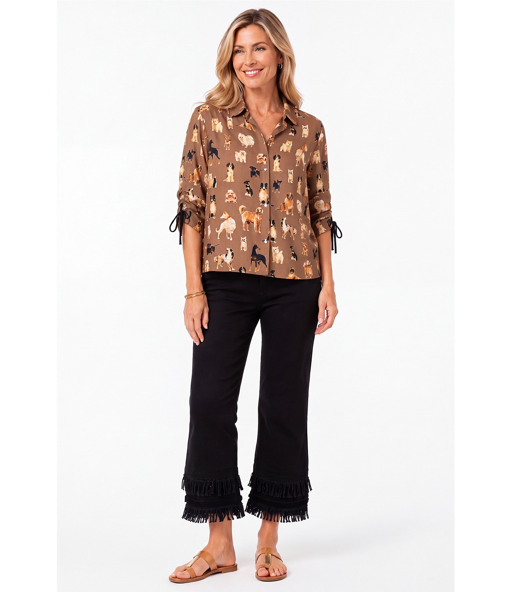 John Mark Straight Leg 5-Pocket Fringe Hem Crop Jeans