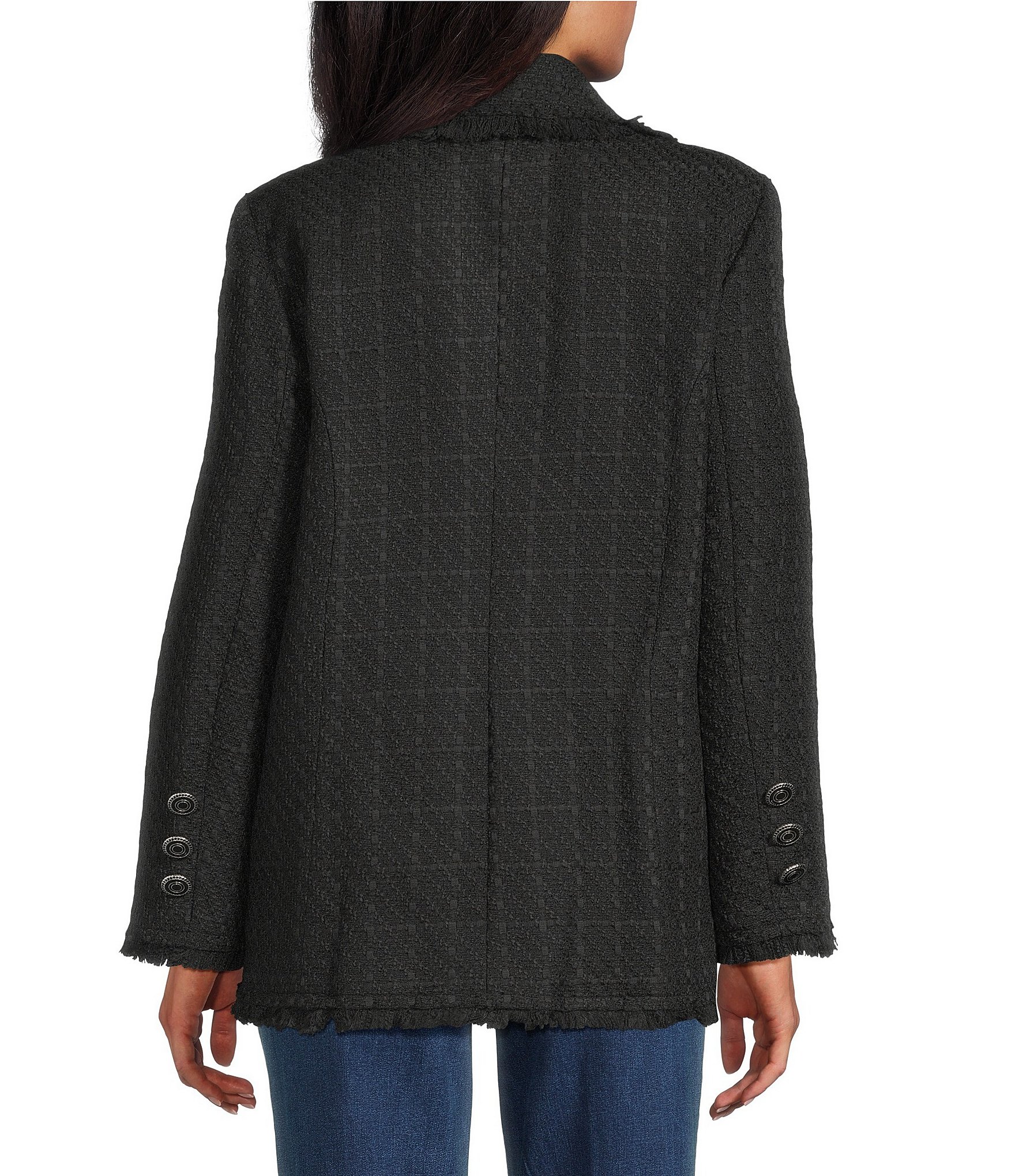 John Mark Tweed Open Lapel Long Sleeve Button Front Fringe Lined Coat