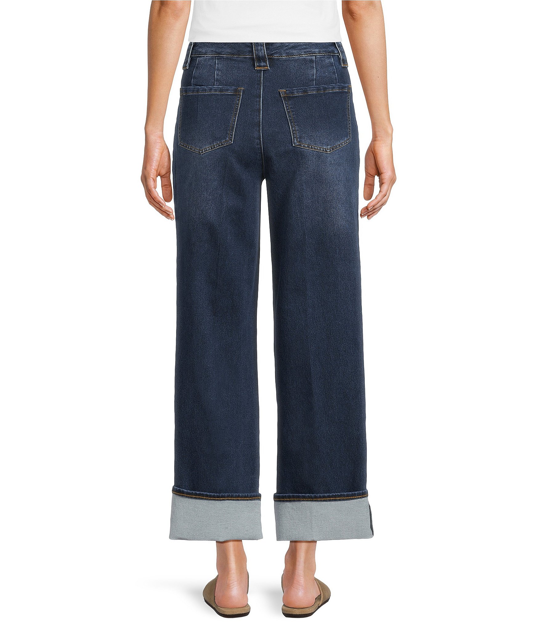John Mark Woven Denim Wide Leg With Folded Cuff Jeans