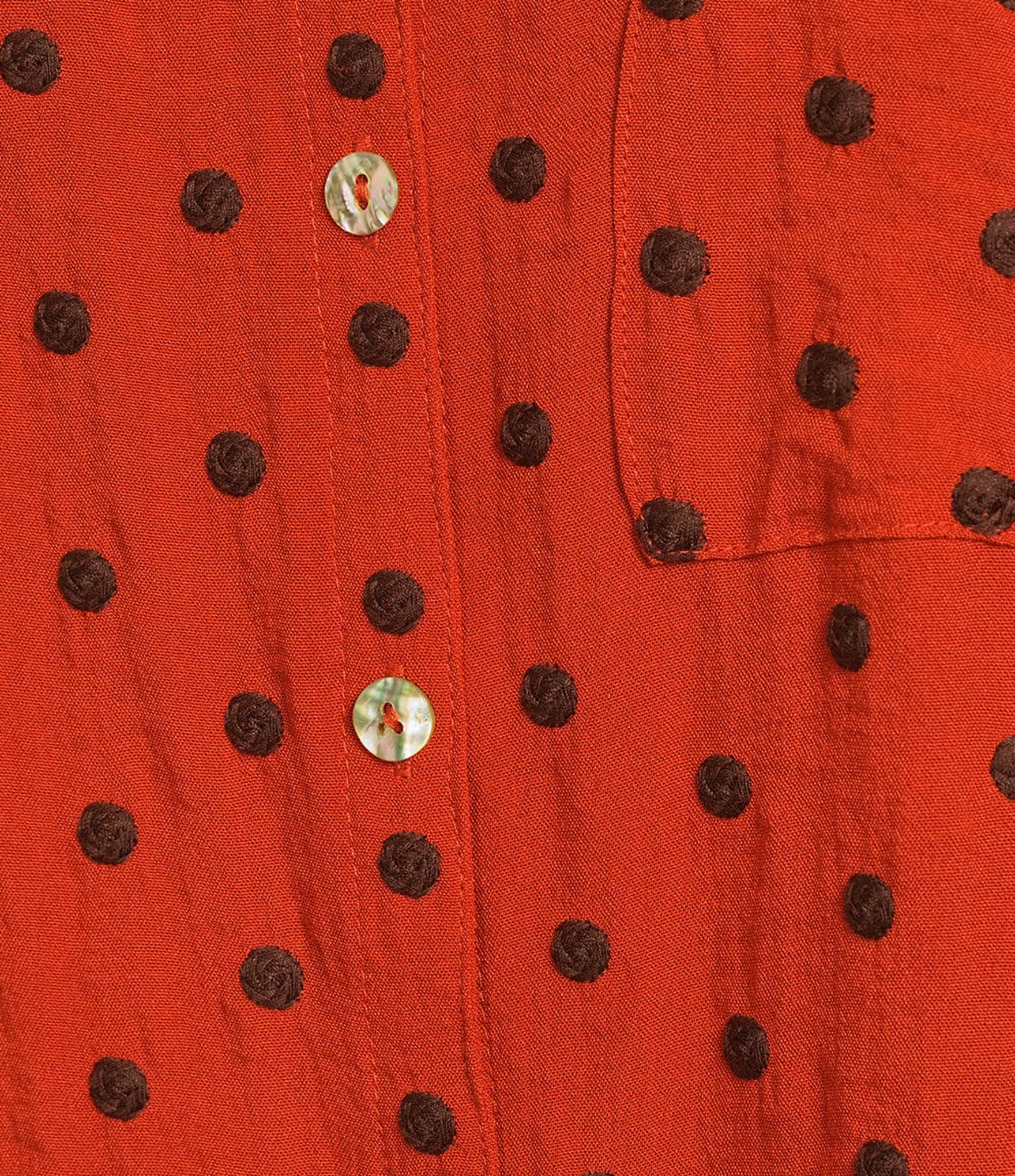 John Mark Woven Embroidered Dot Print Wire Collar 3/4 Sleeve Top