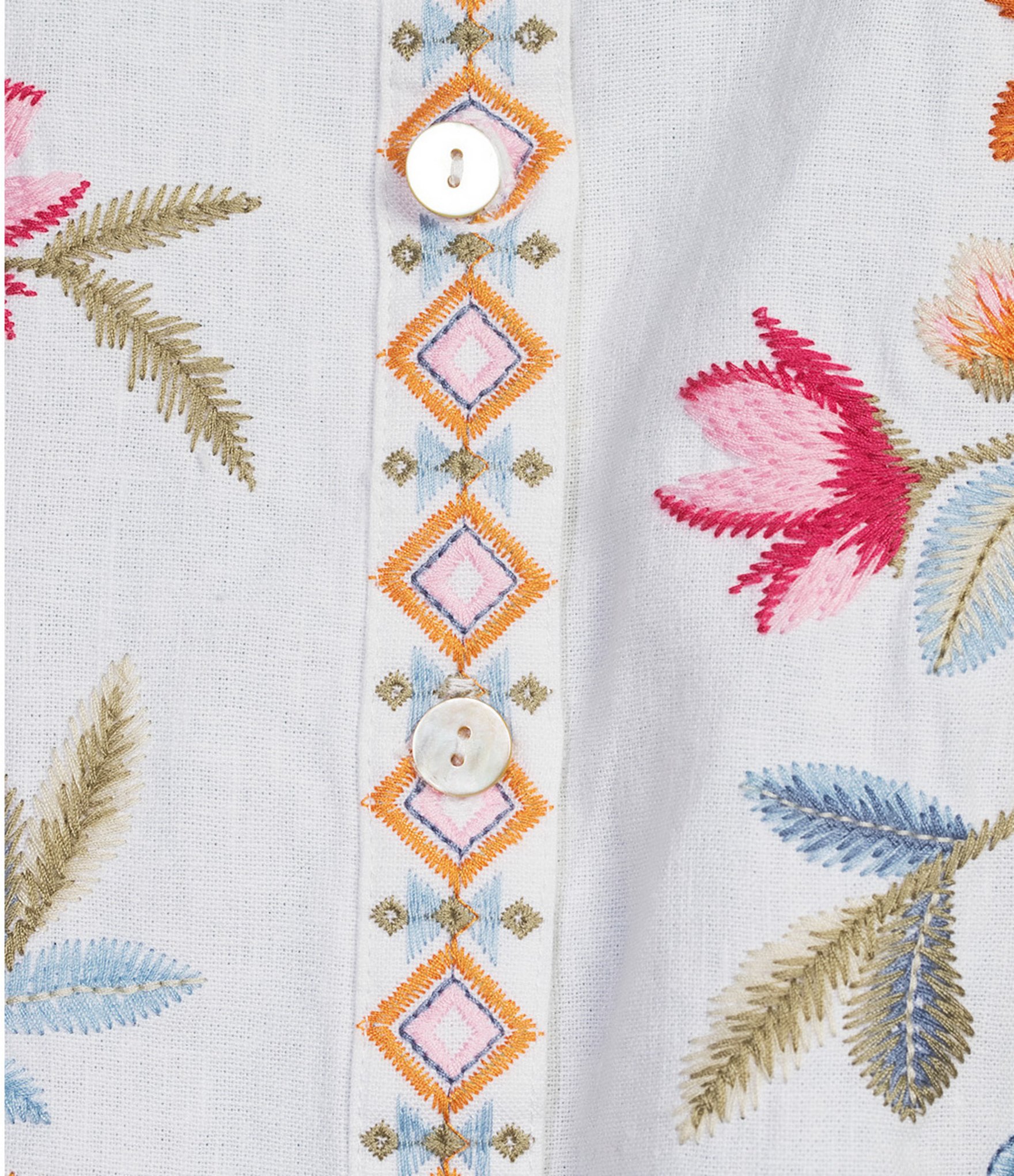John Mark Woven Embroidered Floral Point Collar Short Sleeve Button Front Shirt