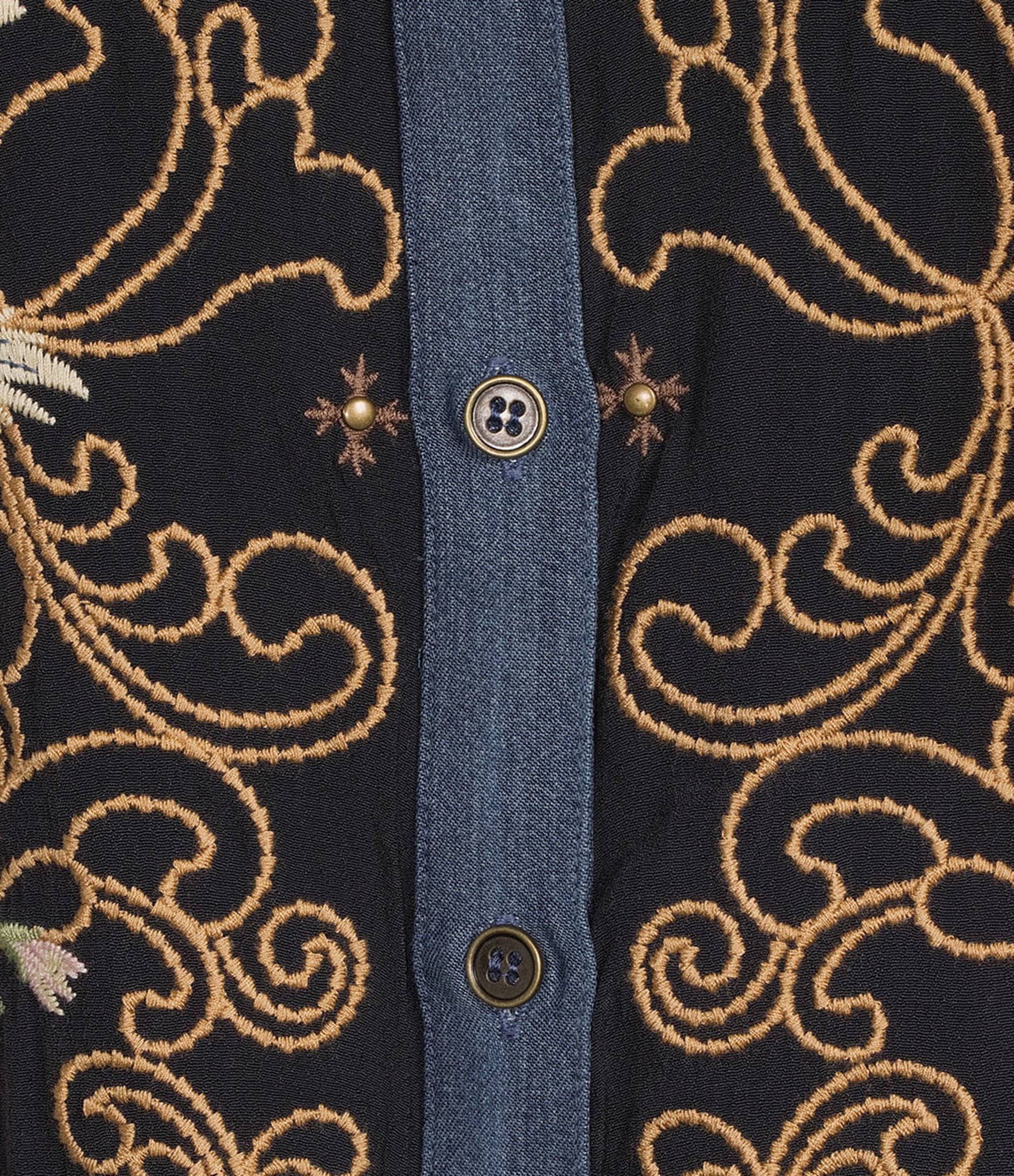 John Mark Woven Floral Embroidered Point Collar Long Sleeve Button Front Shirt