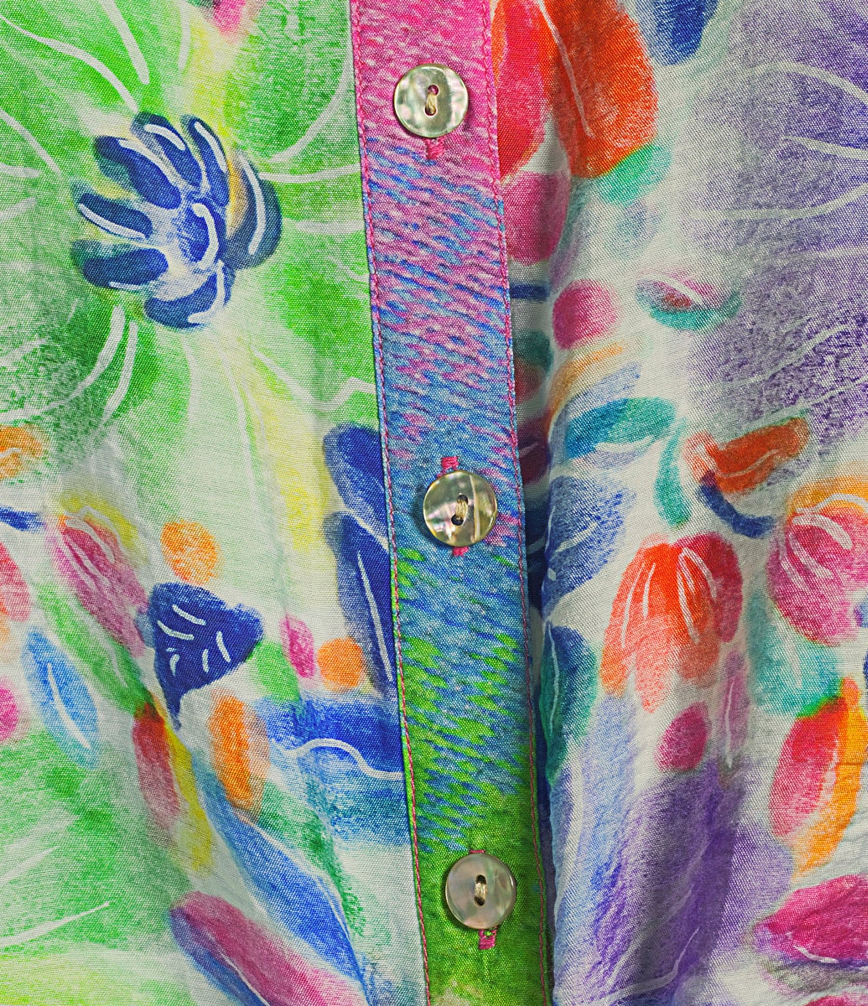 John Mark Woven Multi Floral Stripe Mixed Print Point Collar Long Ruffle Cuffed Sleeve Button Front Tie Blouse