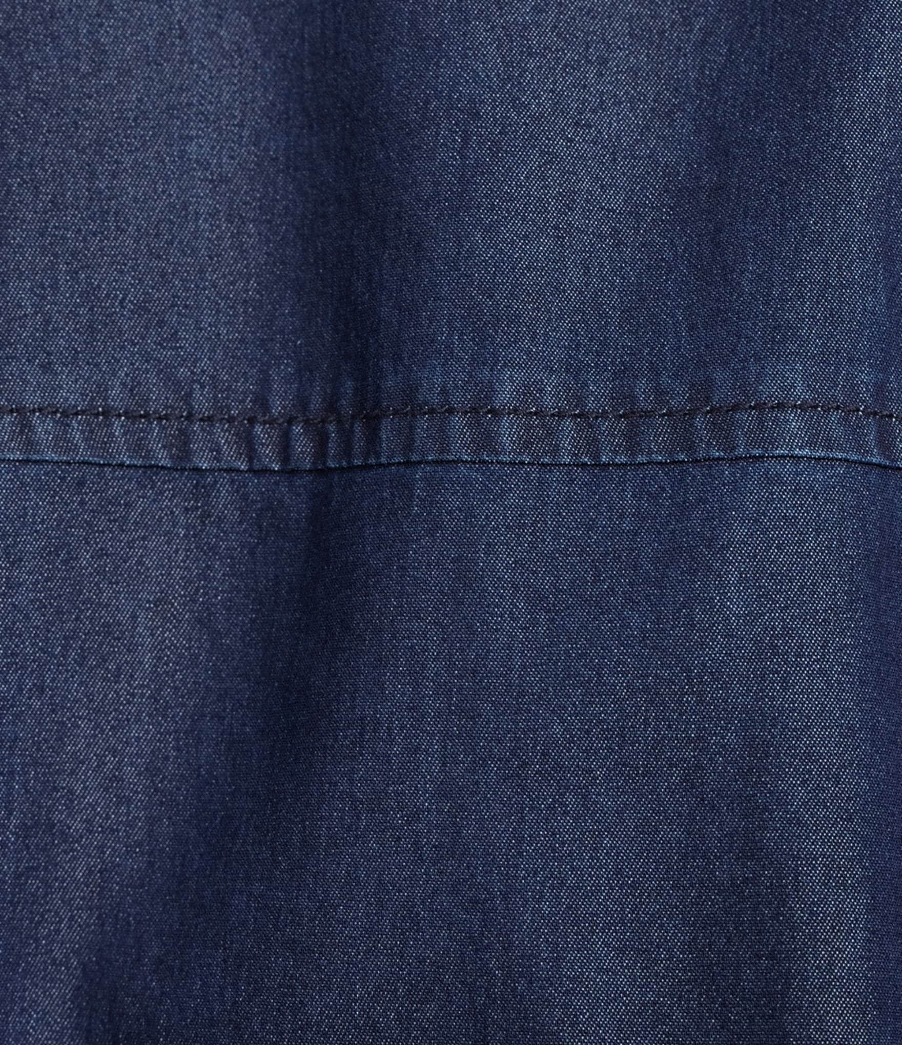 John Mark Woven Point Collar 3/4 Tucked Sleeve Button Front Denim Blouse