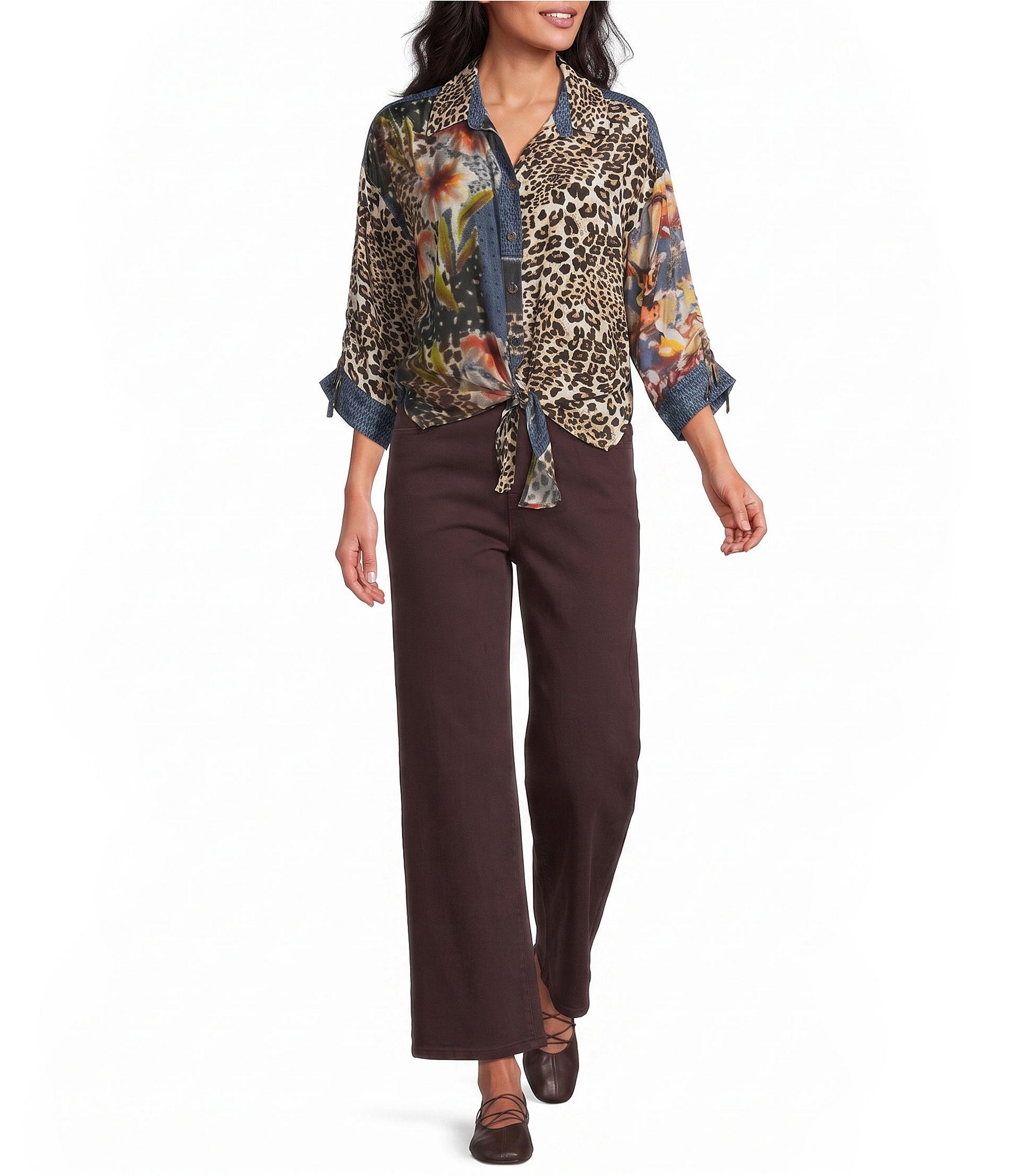 John Mark Woven Wide Leg 5-Pocket Button Zip Fly Jeans