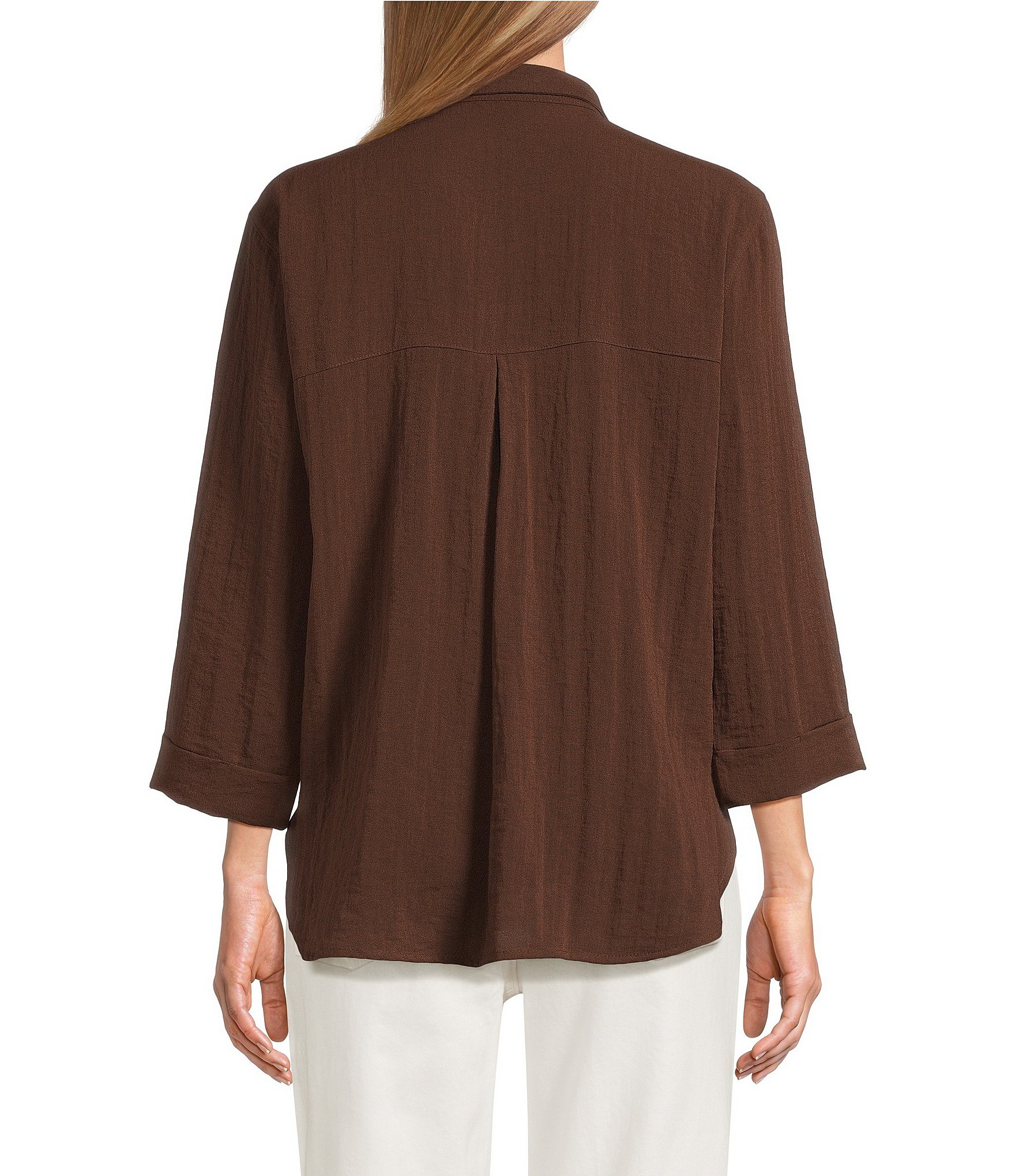 John Mark Woven Wire Collar 3/4 Sleeve Button /Front Shirt