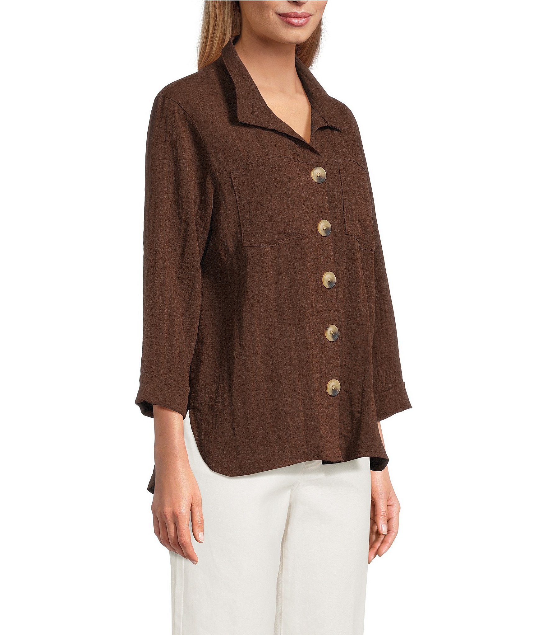 John Mark Woven Wire Collar 3/4 Sleeve Button /Front Shirt