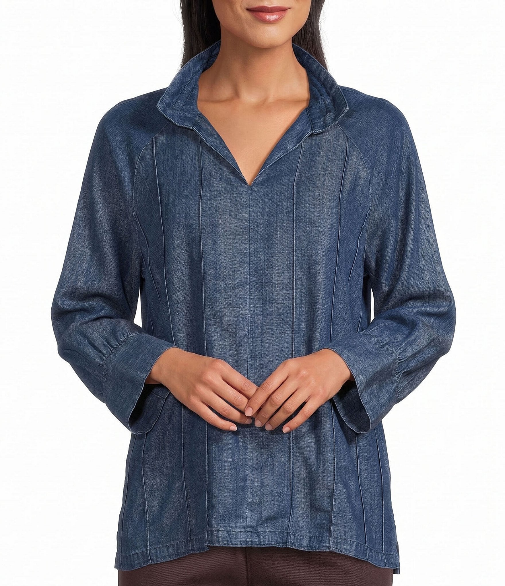 John Mark Woven Wire Collar 3/4 Sleeve Top