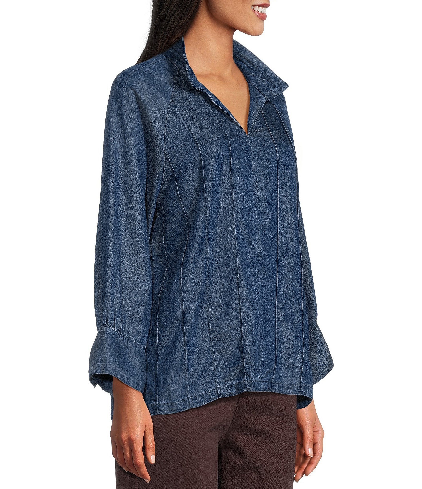 John Mark Woven Wire Collar 3/4 Sleeve Top