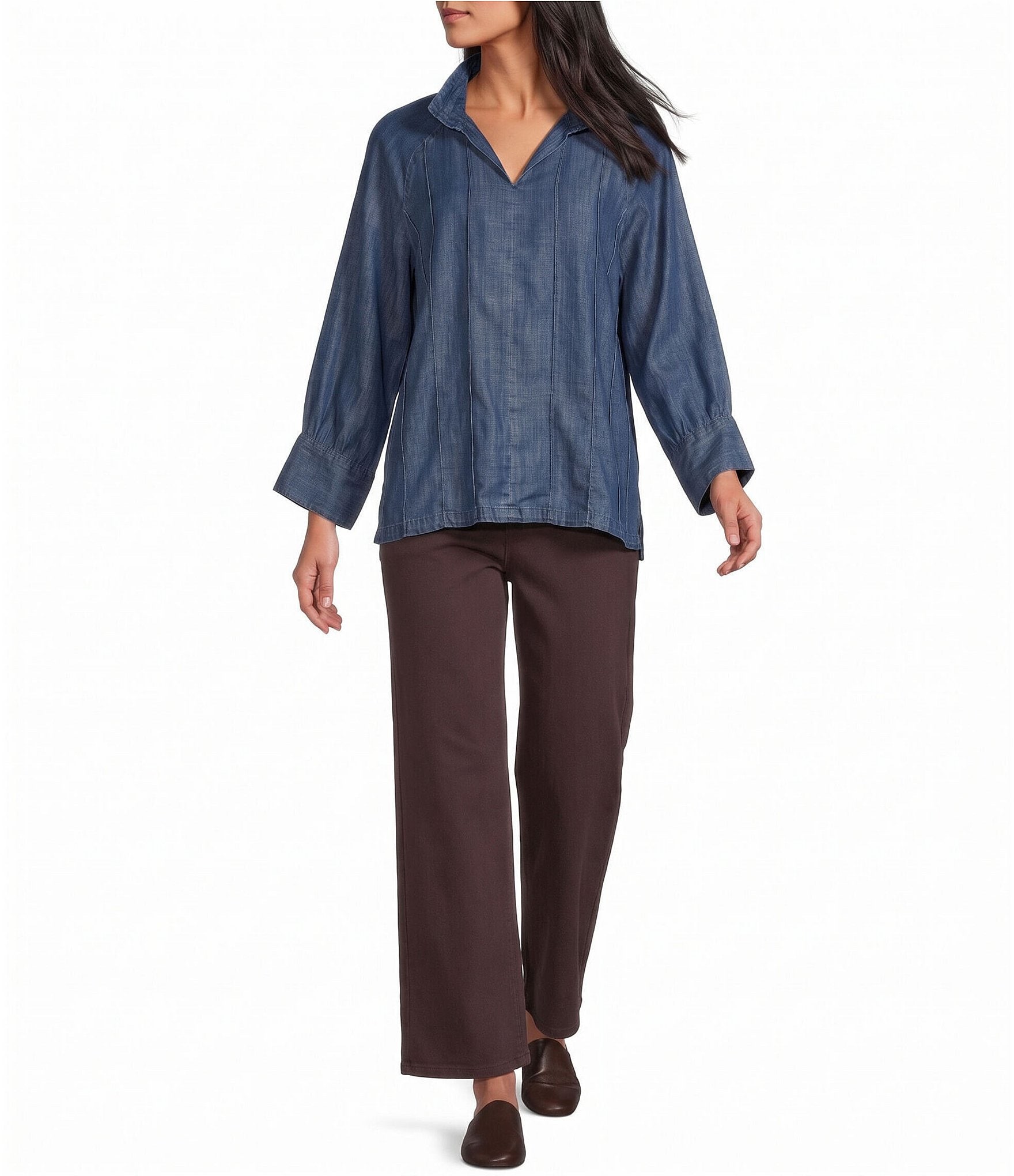 John Mark Woven Wire Collar 3/4 Sleeve Top