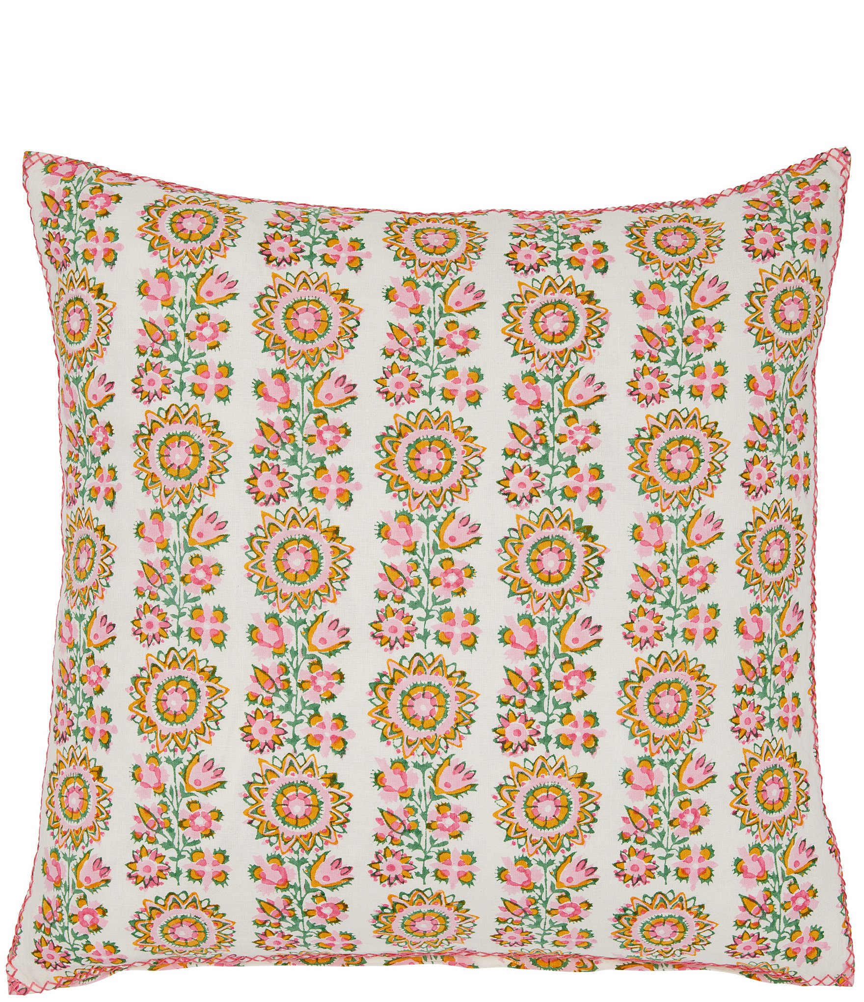 John Robshaw Ashita Blooms Block Printed Square Decorative Pillow