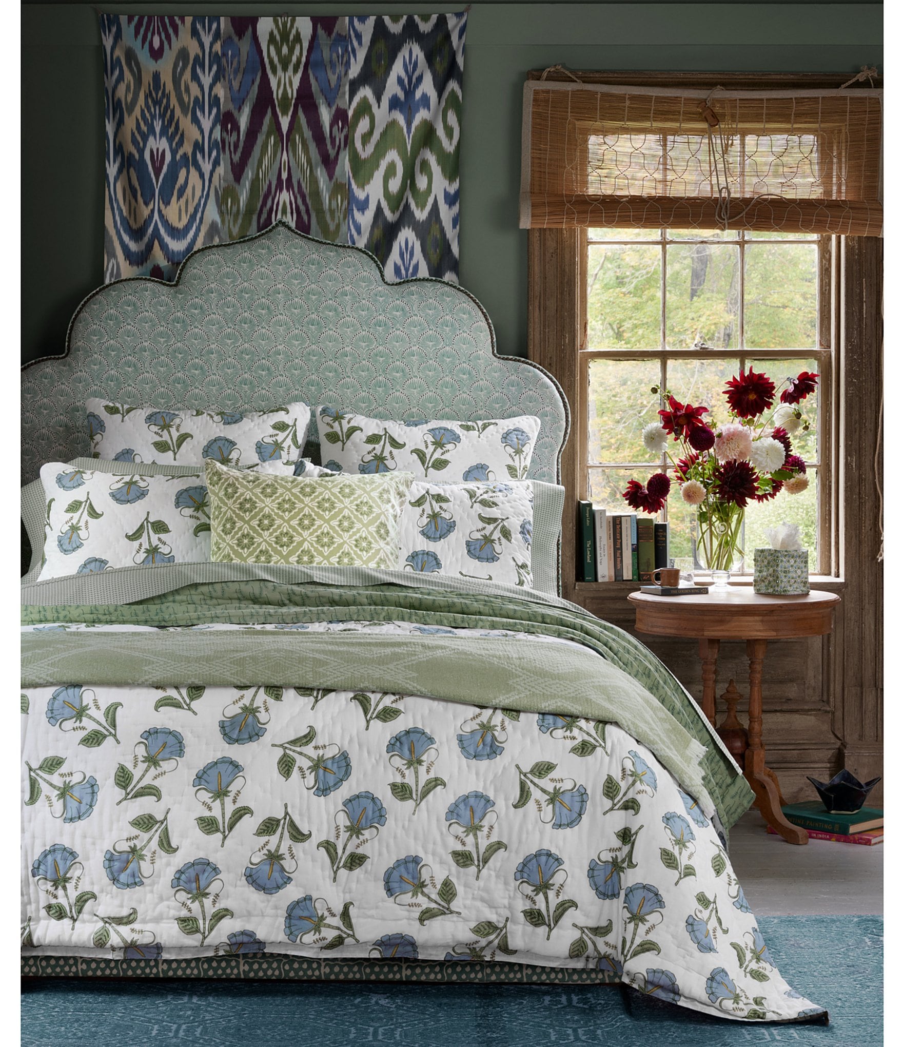 John Robshaw Farah Light Indigo Floral Cotton Voile Reversible Quilt