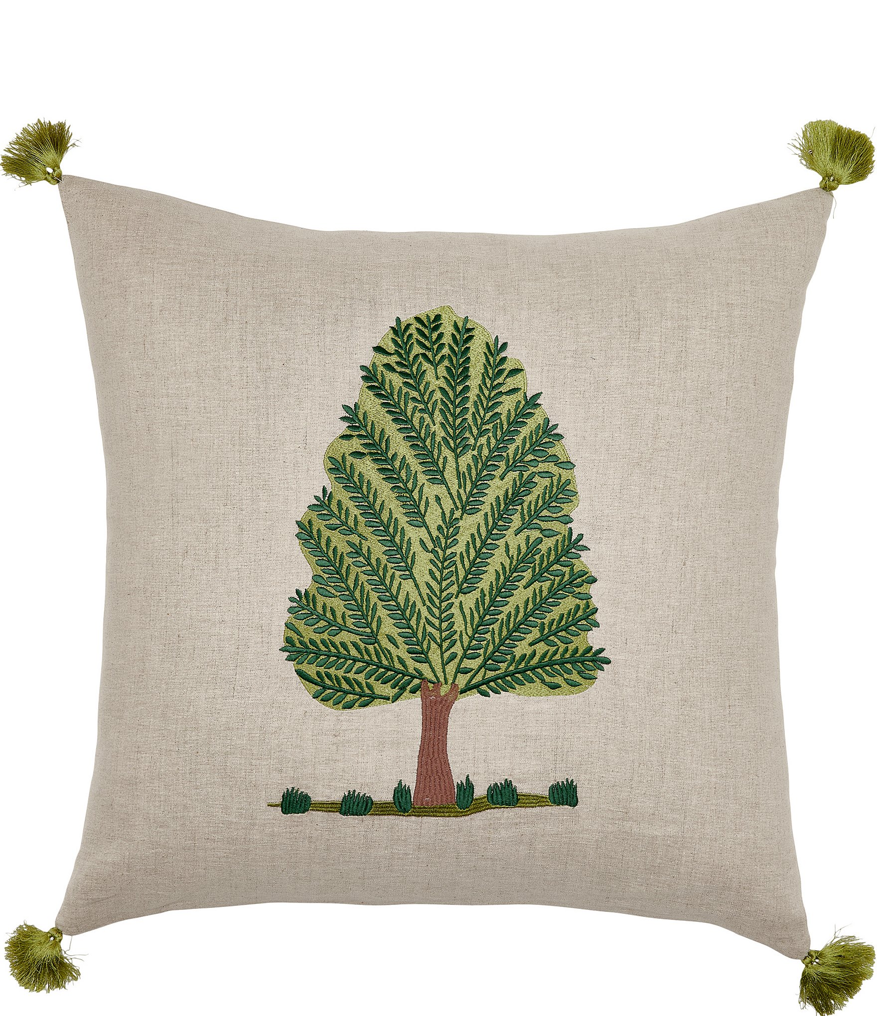 Square Pillow with Tree Embroidery