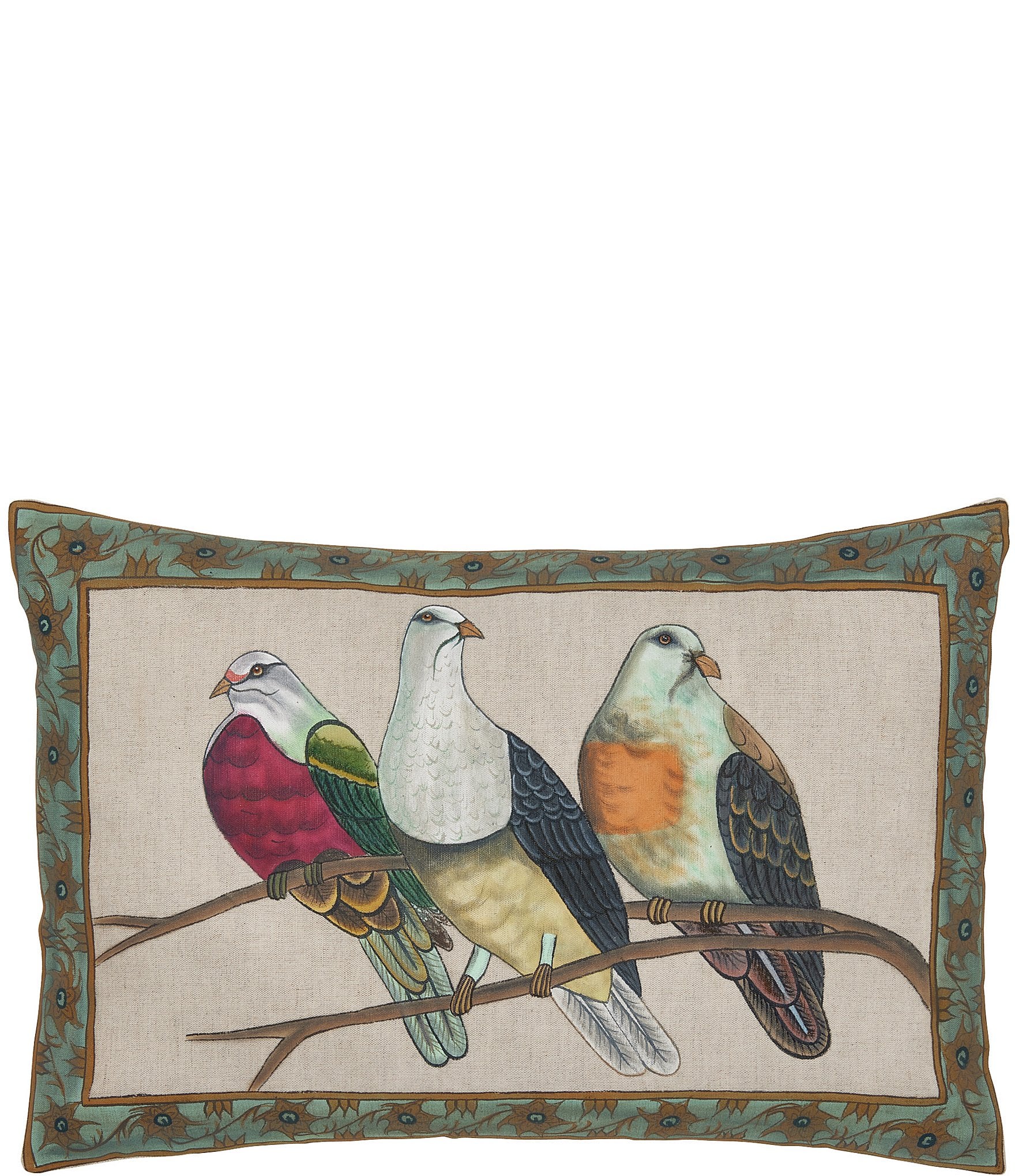 John Robshaw Handpainted Three Bird 12x18#double; Throw Pillow