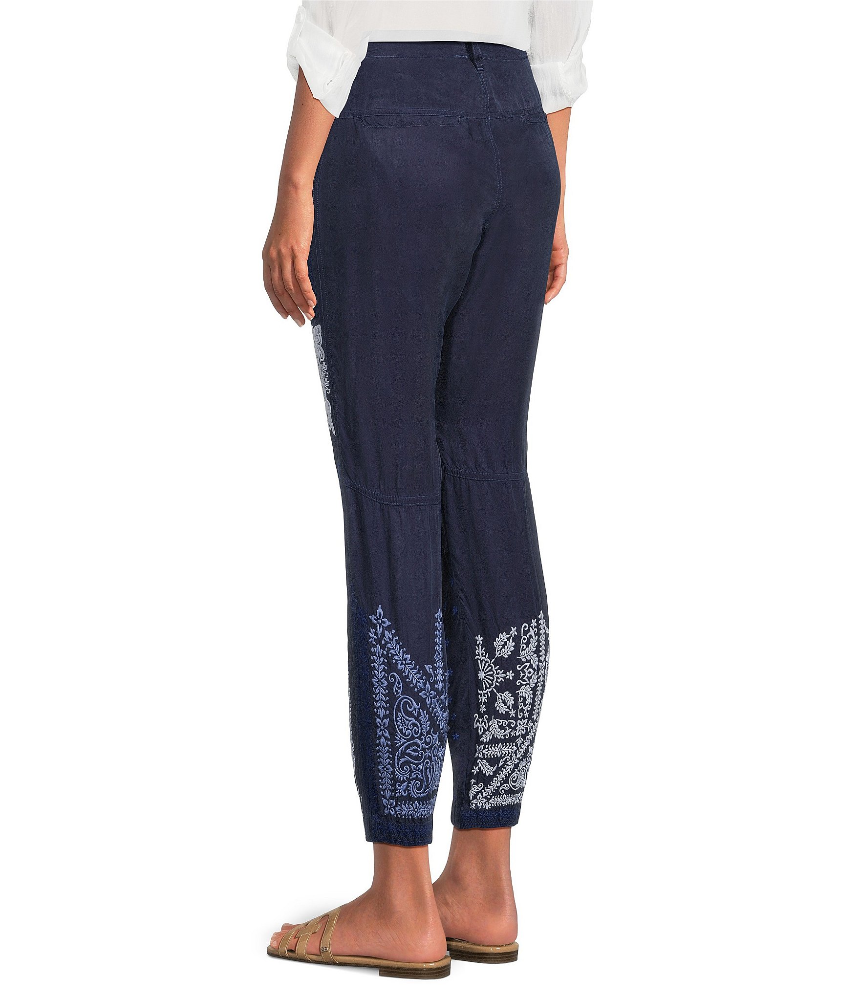 JOHNNY WAS Bandana Pattern Embroidered Jogger Crop Pants
