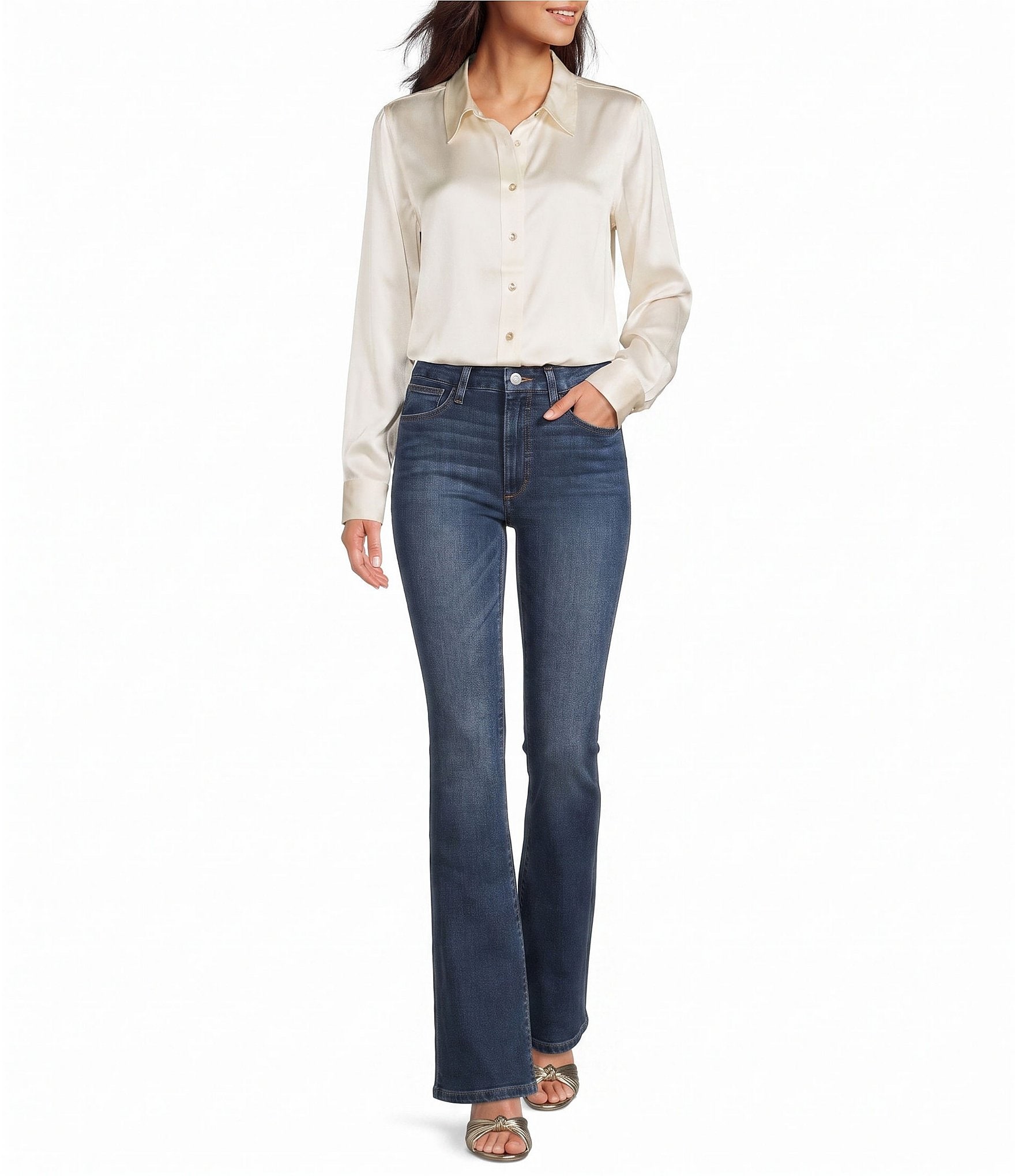 JOHNNY WAS Charmeuse Silky Point Collar Long Sleeve Button-Front Shirt