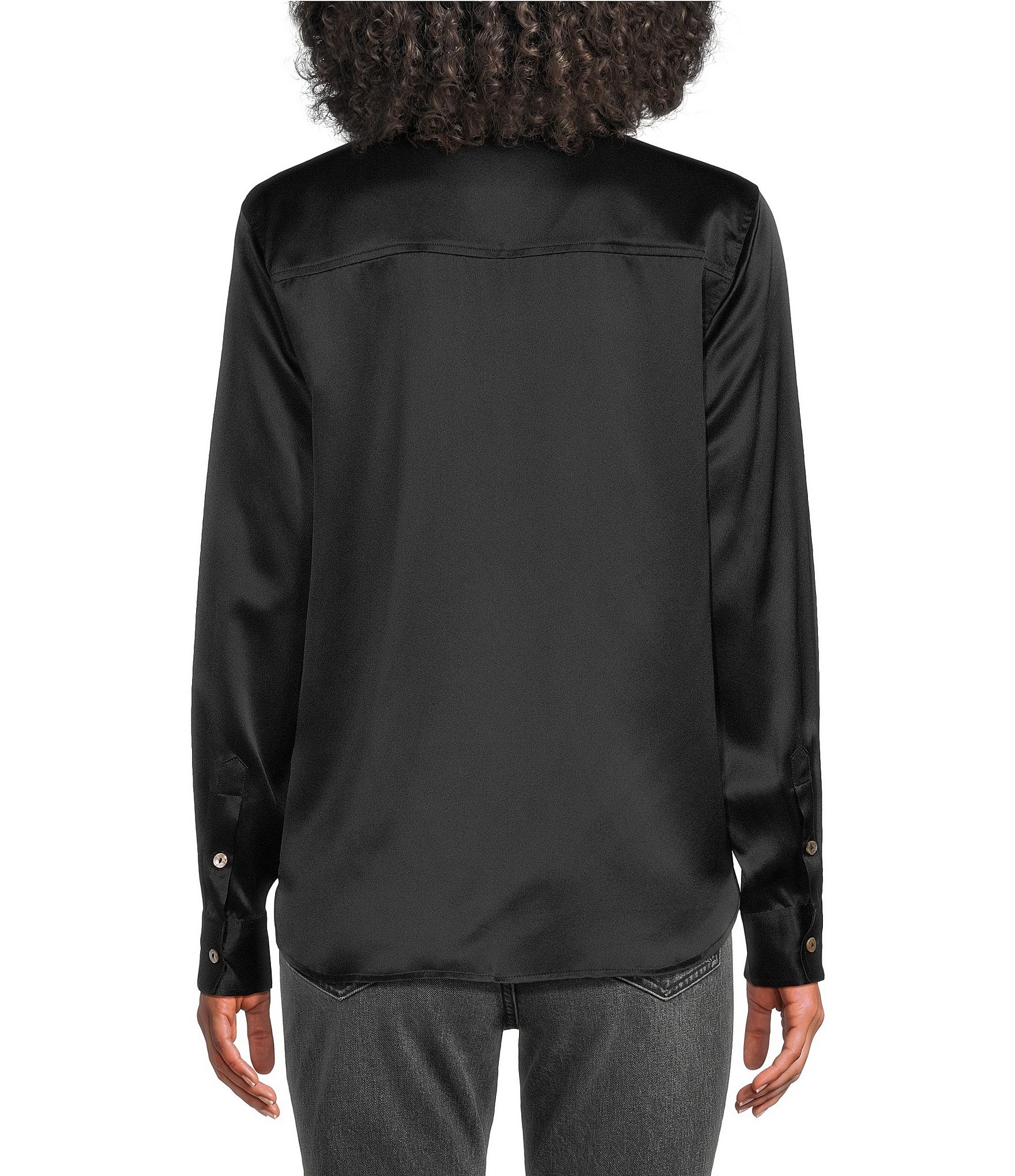 JOHNNY WAS Charmeuse Silky Point Collar Long Sleeve Button-Front Shirt