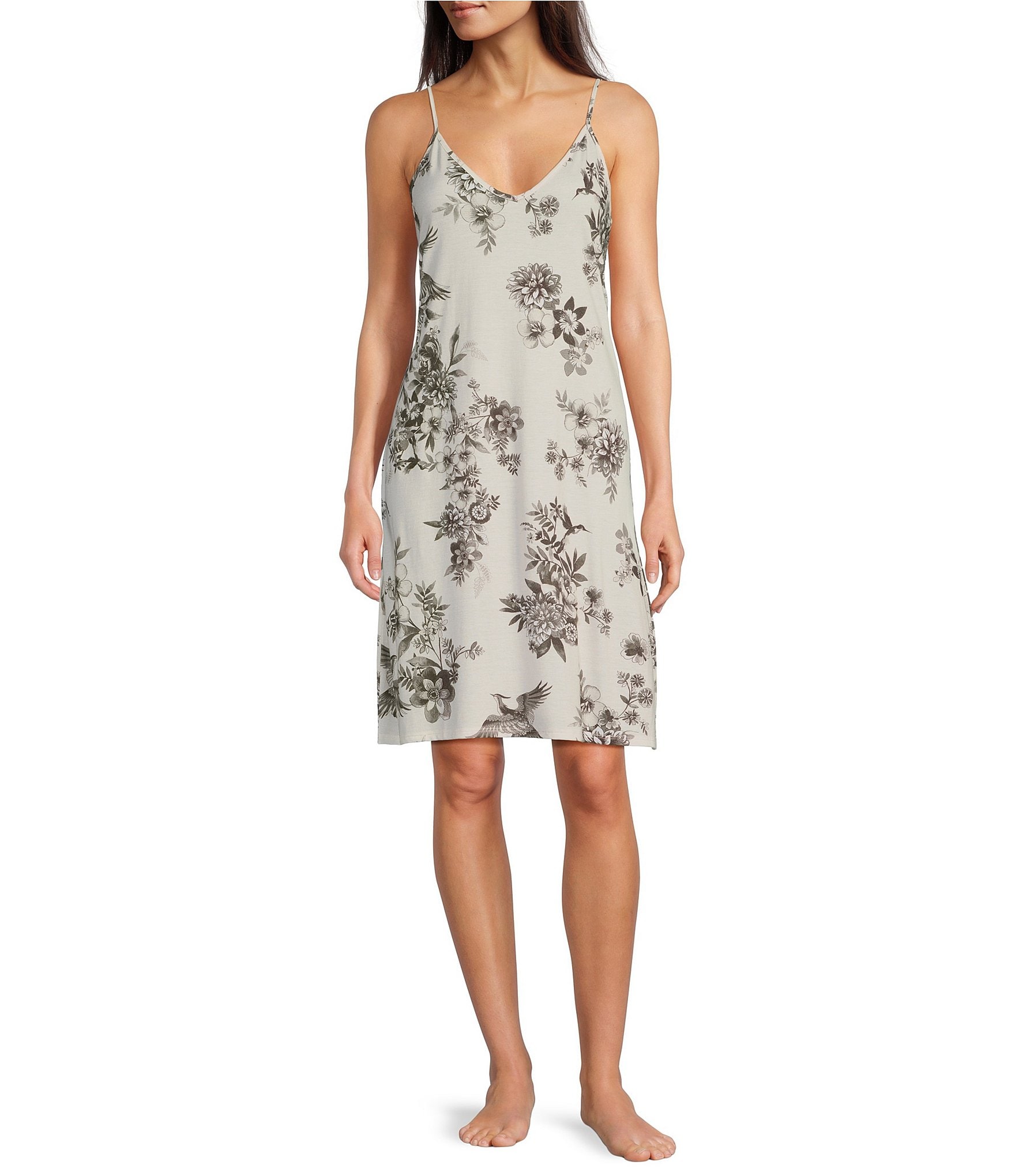 JOHNNY WAS Daniela Jersey Knit Sleeveless V-Neck Floral Printed Nightgown