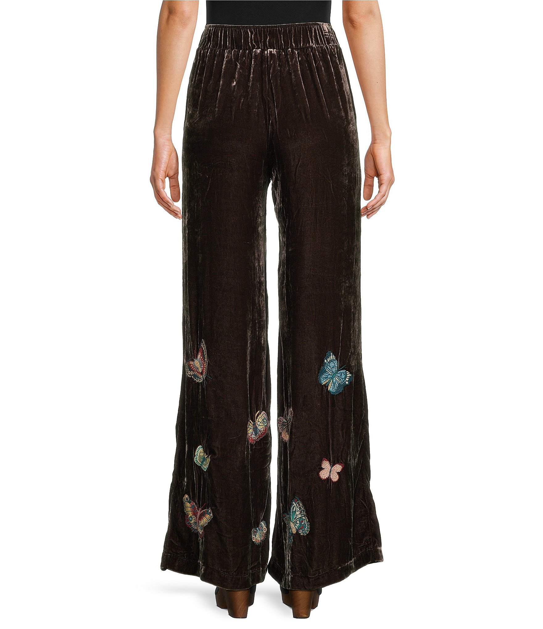 JOHNNY WAS Embroidered Velvet Floral Wide Leg Coordinating Pull-On Pants